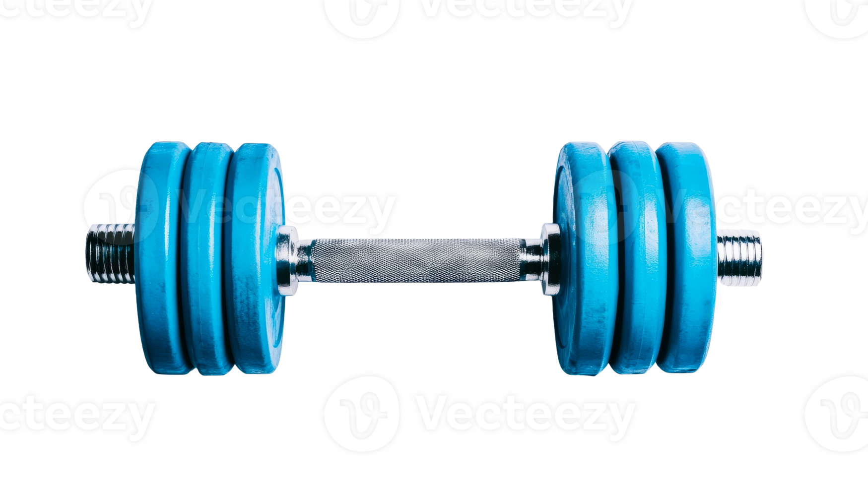 Blue dumbbell, workout equipment for fitness, isolated object, cut out transparent png