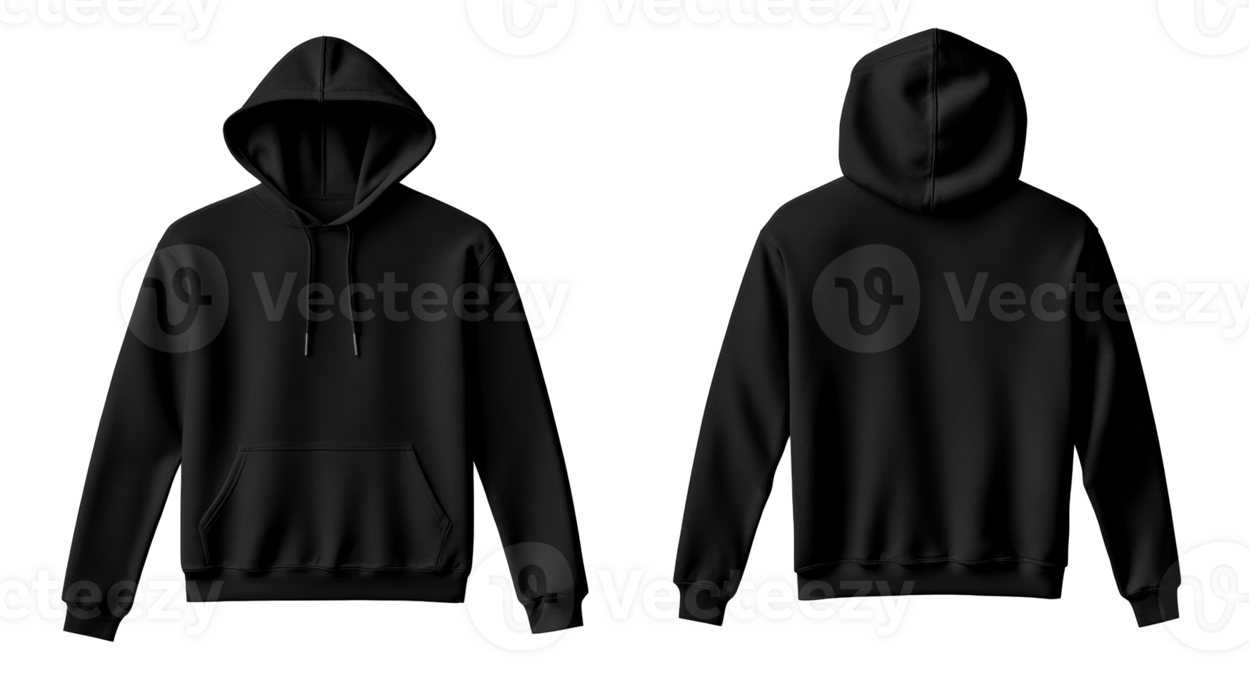 Black hoodie mockup front and back view, cut out transparent png
