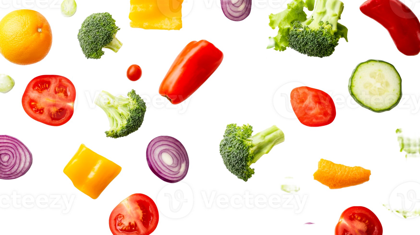 Fresh vegetables and fruits on a black background , cut out transparent png
