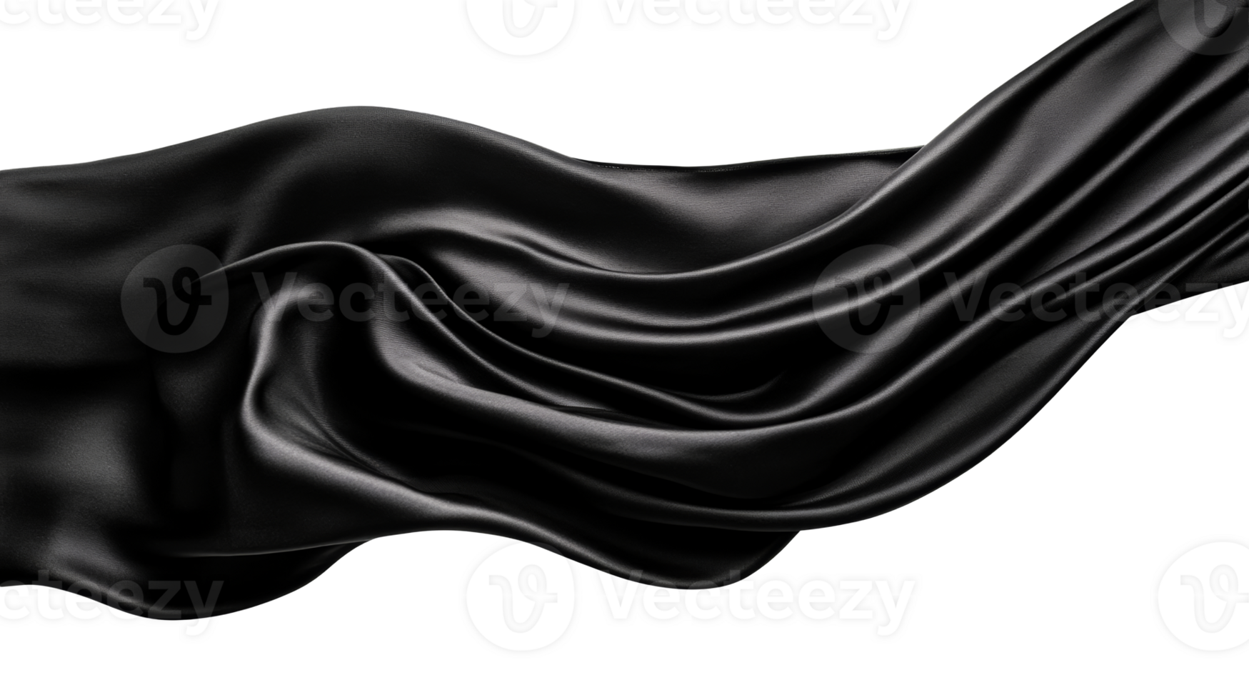 Black satin texture with elegant folds, flowing, cut out transparent png