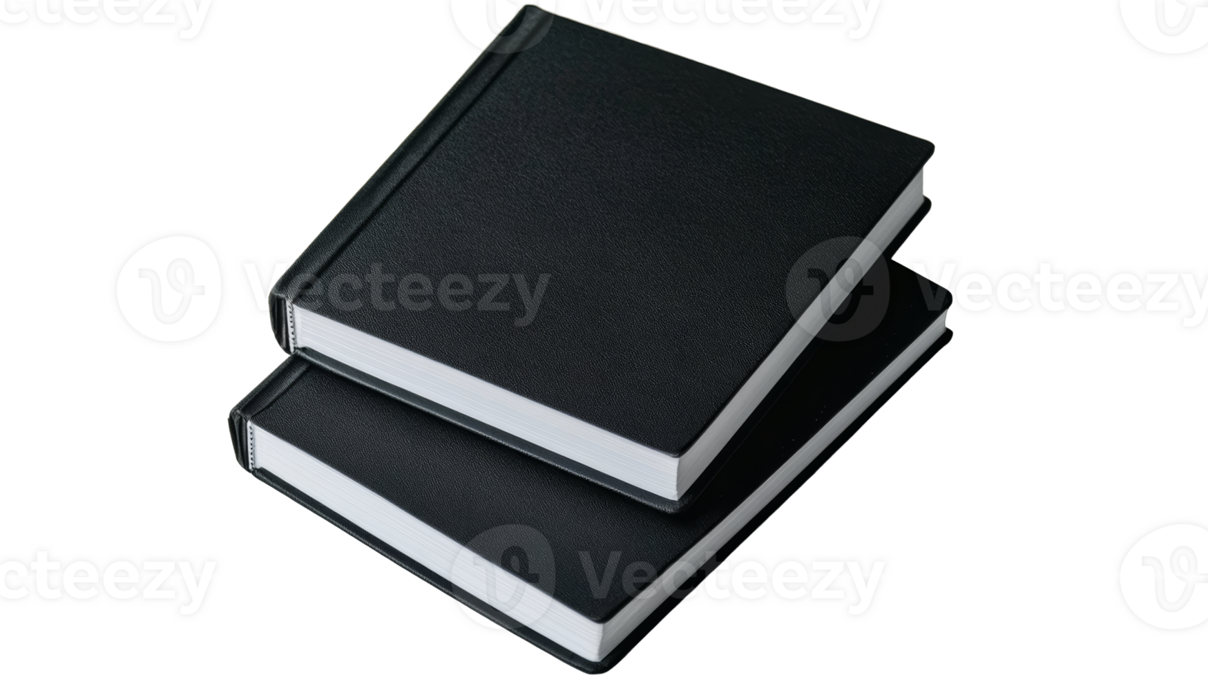 Stack of two black journals, notebooks, and books, cut out transparent png