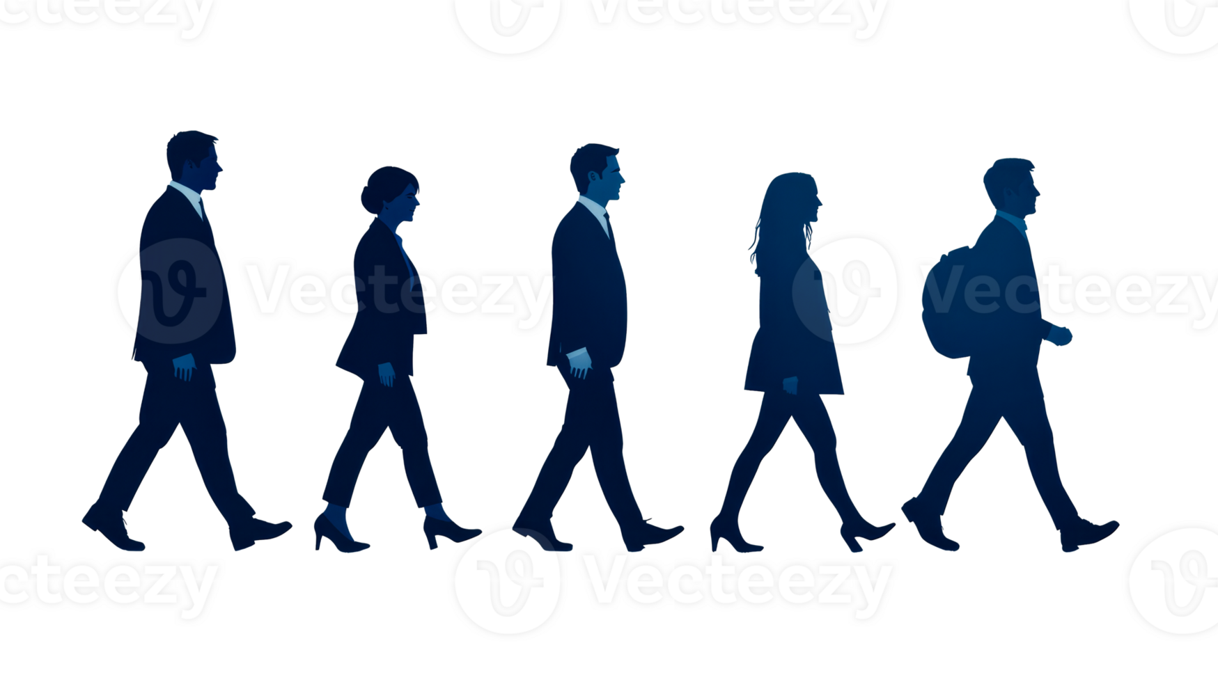 Silhouettes of business people walking in line, cut out transparent png