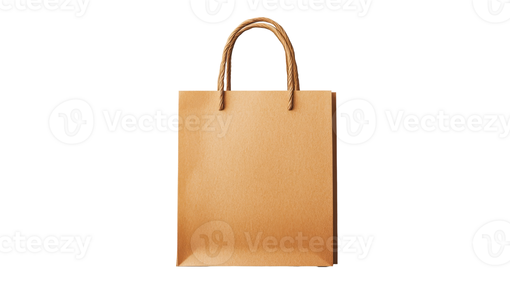 Brown paper shopping bag with handles on black background, cut out transparent png