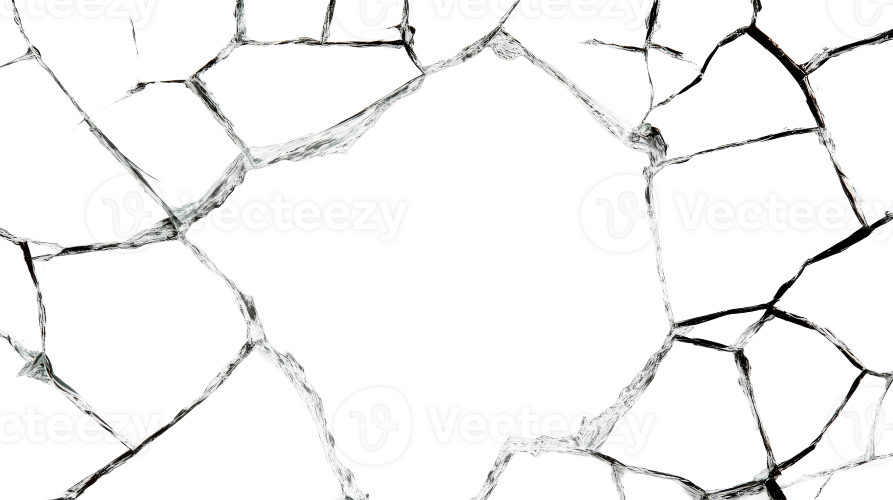 Cracked mirror effect with shattered glass texture background, cut out transparent png