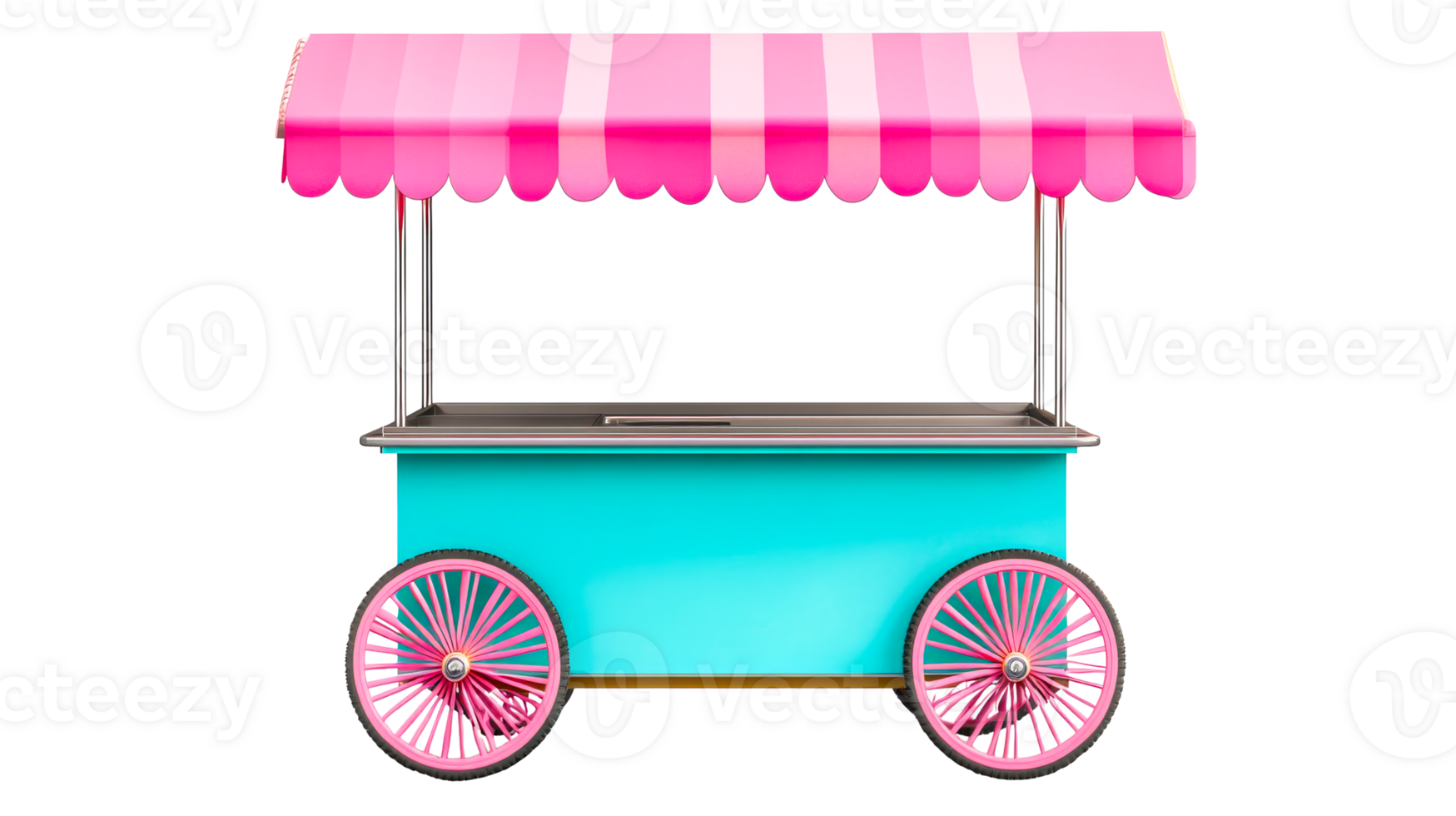 Empty candy cart with pink stripes, turquoise color, cut out transparent png