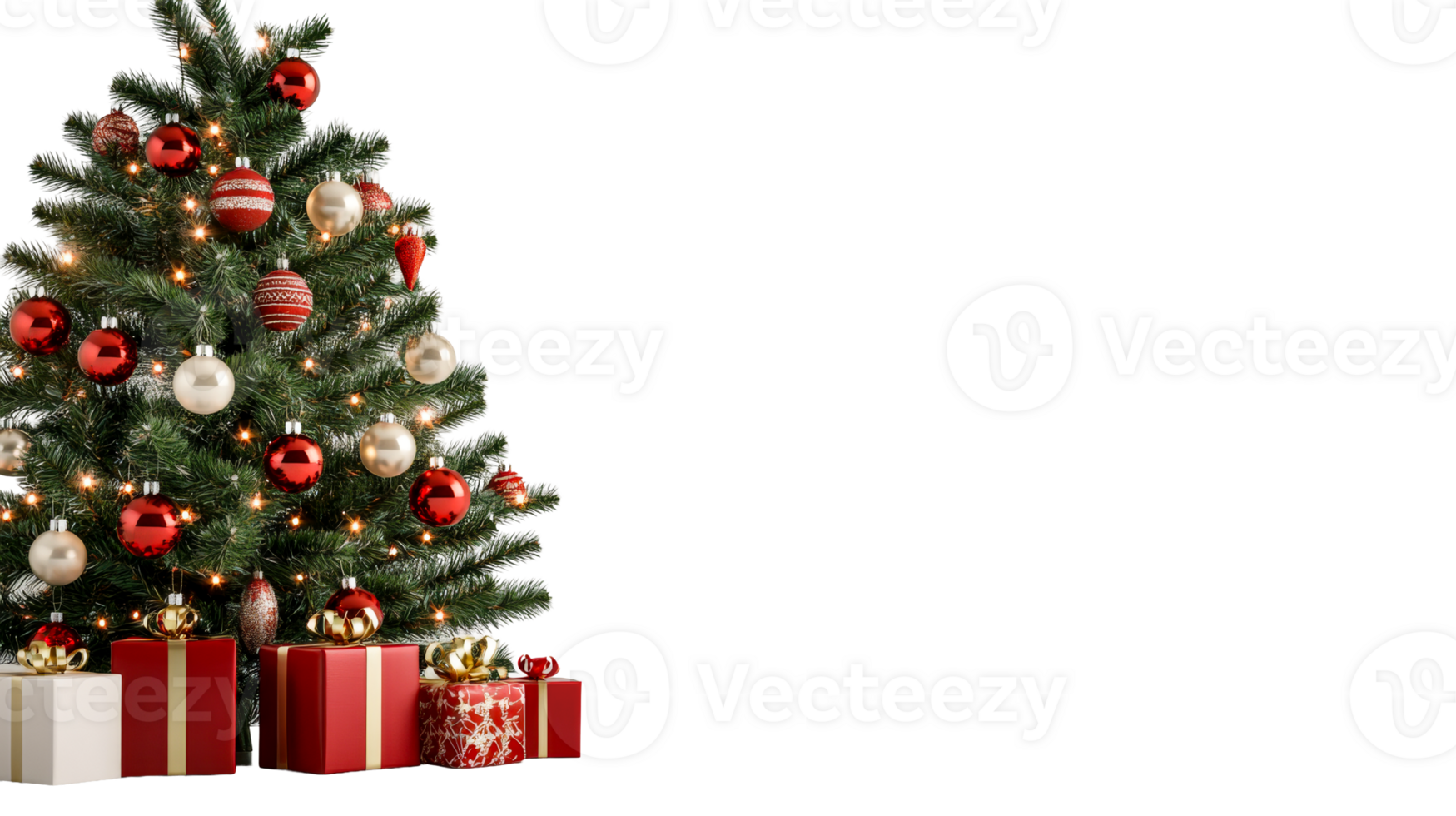 Christmas tree with gifts, festive decorations, holiday, cut out transparent png