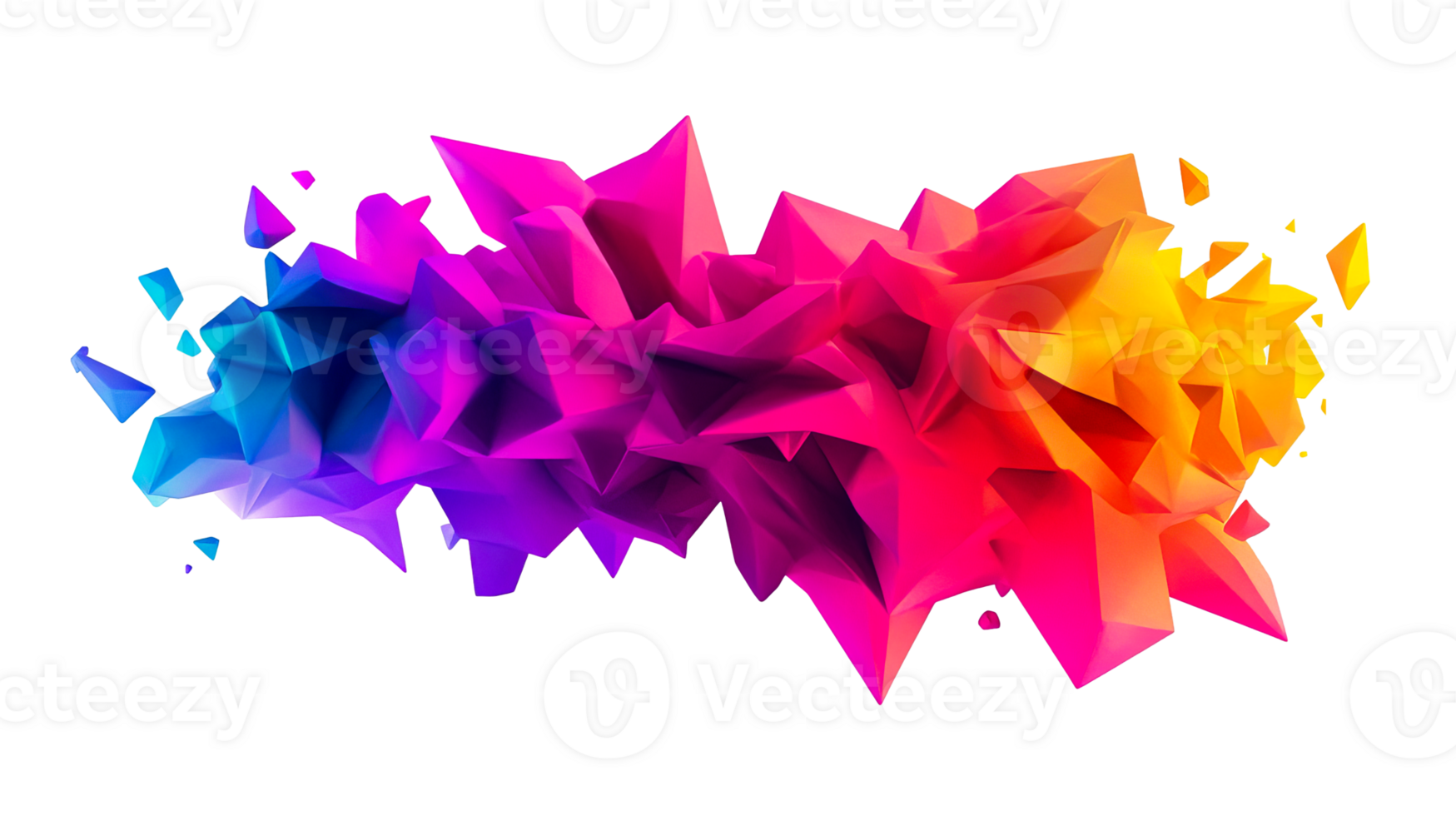 Abstract polygonal shape gradient, colorful, sharp, geometric, cut out transparent png