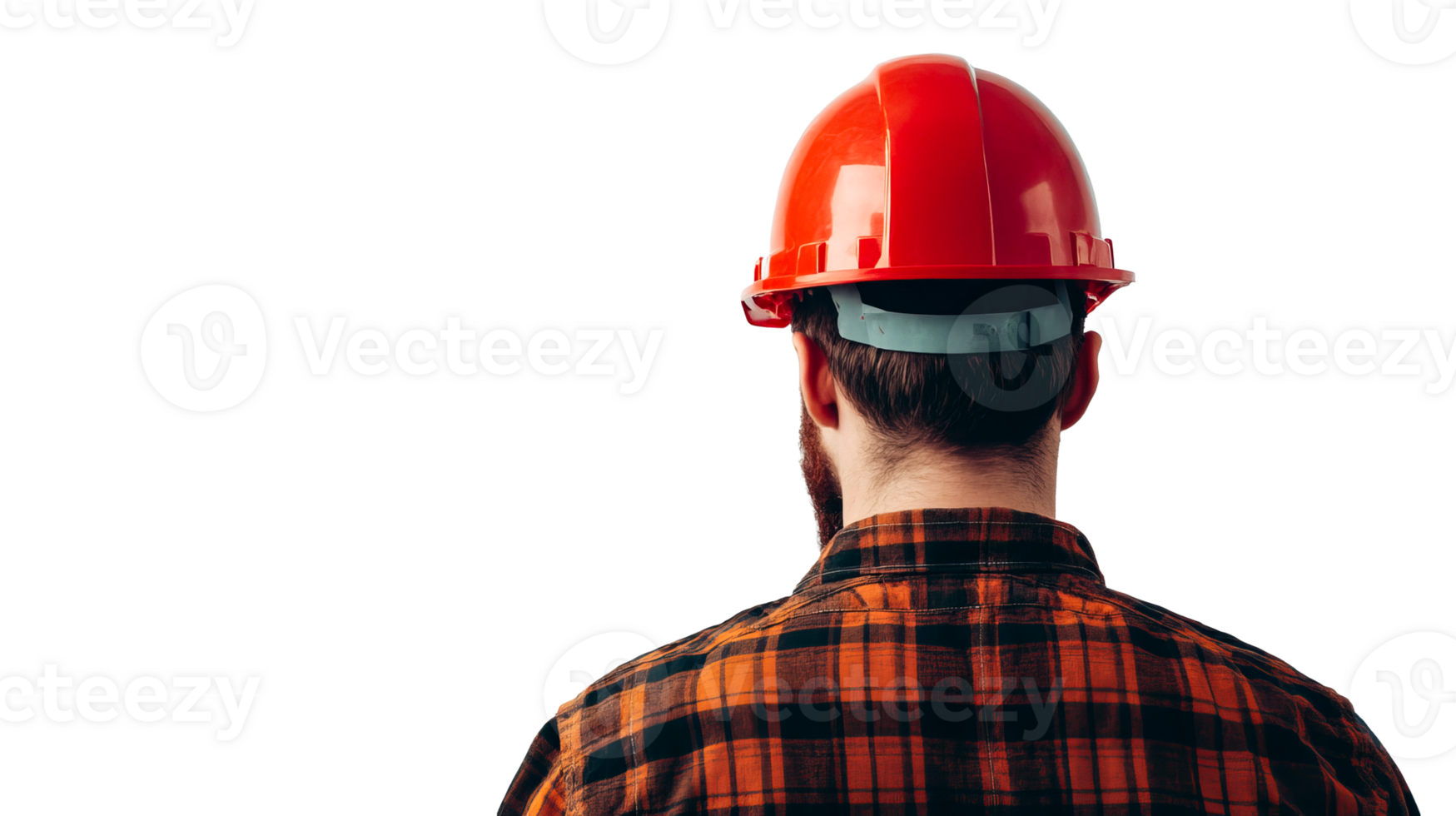 Construction worker with red hard hat, cut out transparent png