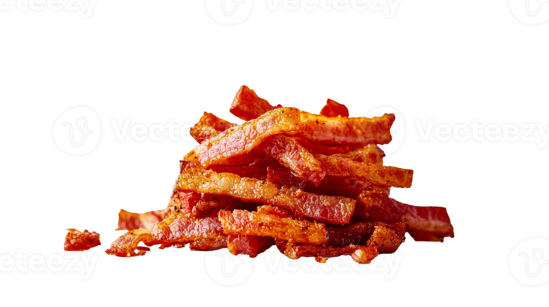 Stack of crispy fried bacon strips, cut out transparent png
