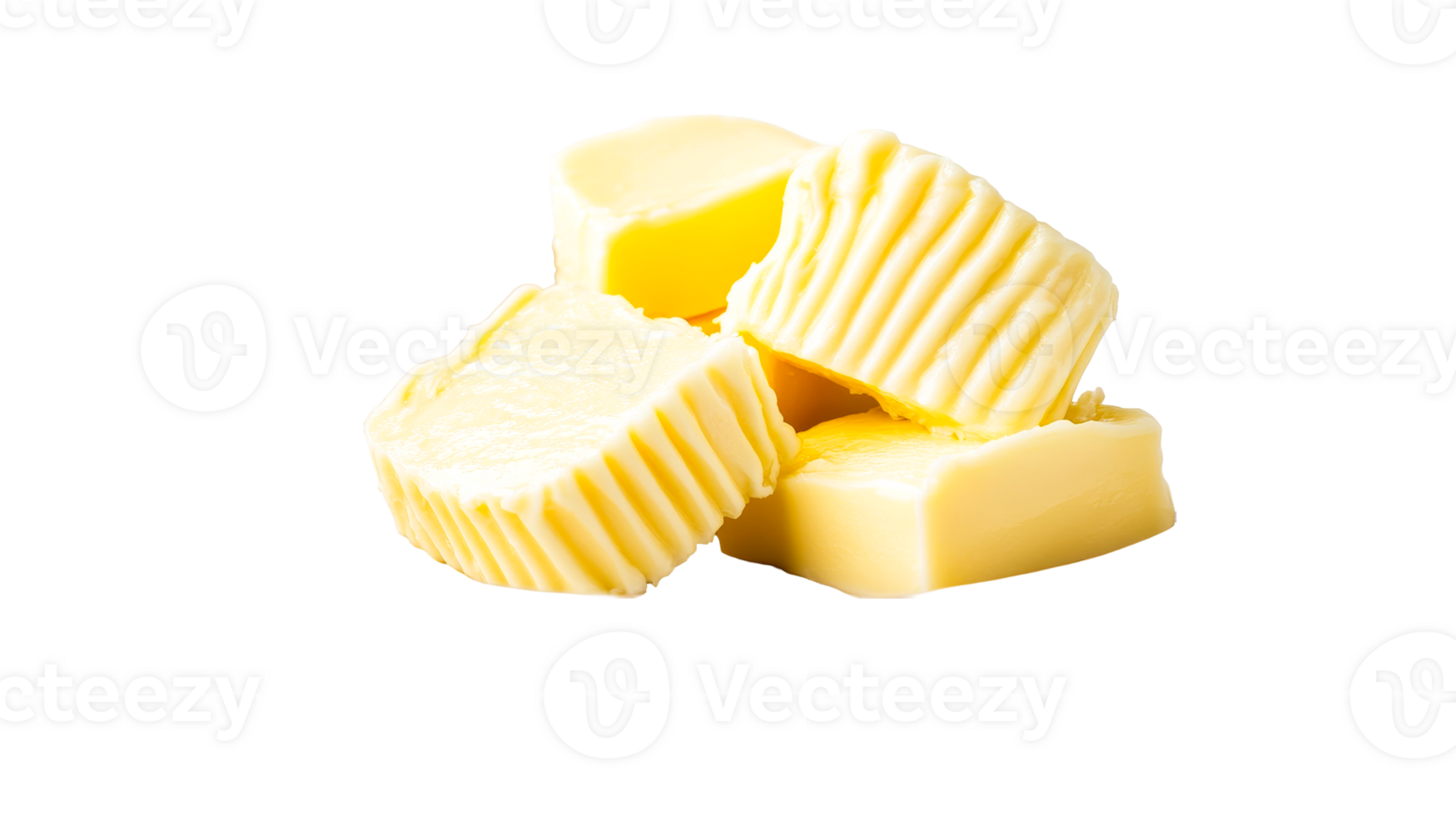 Delicious butter blocks, pile of dairy product, creamy yellow, cut out transparent png