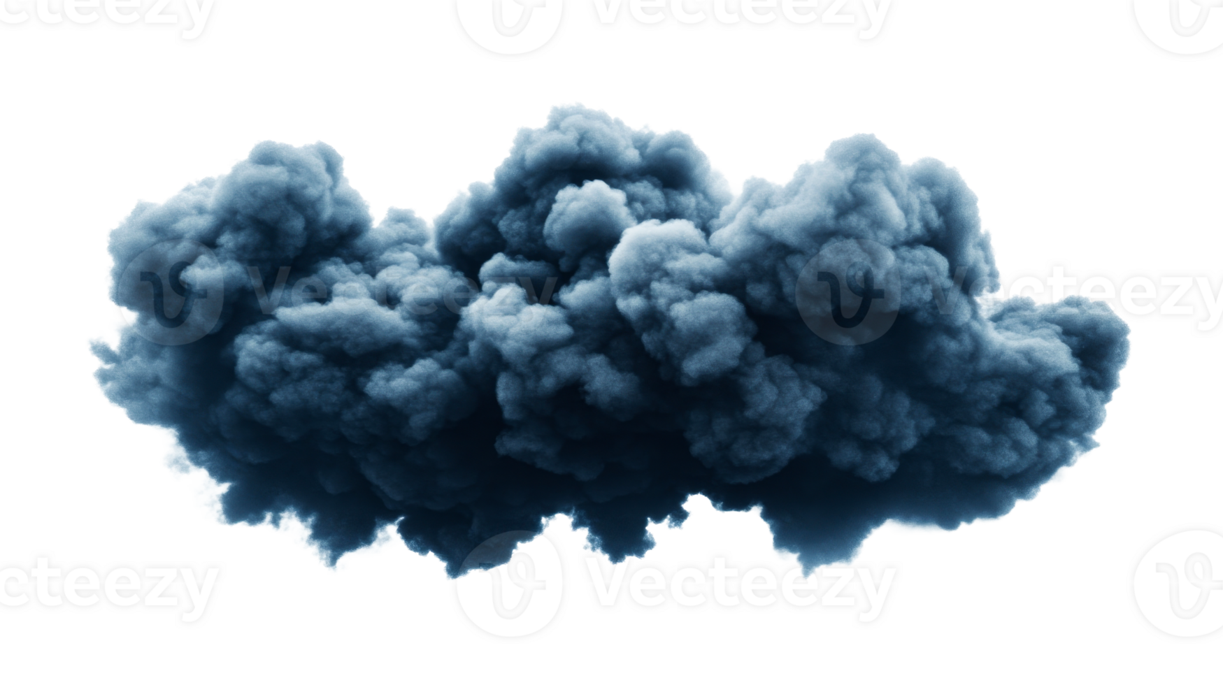 Dark blue ominous storm cloud on black background, cut out transparent png