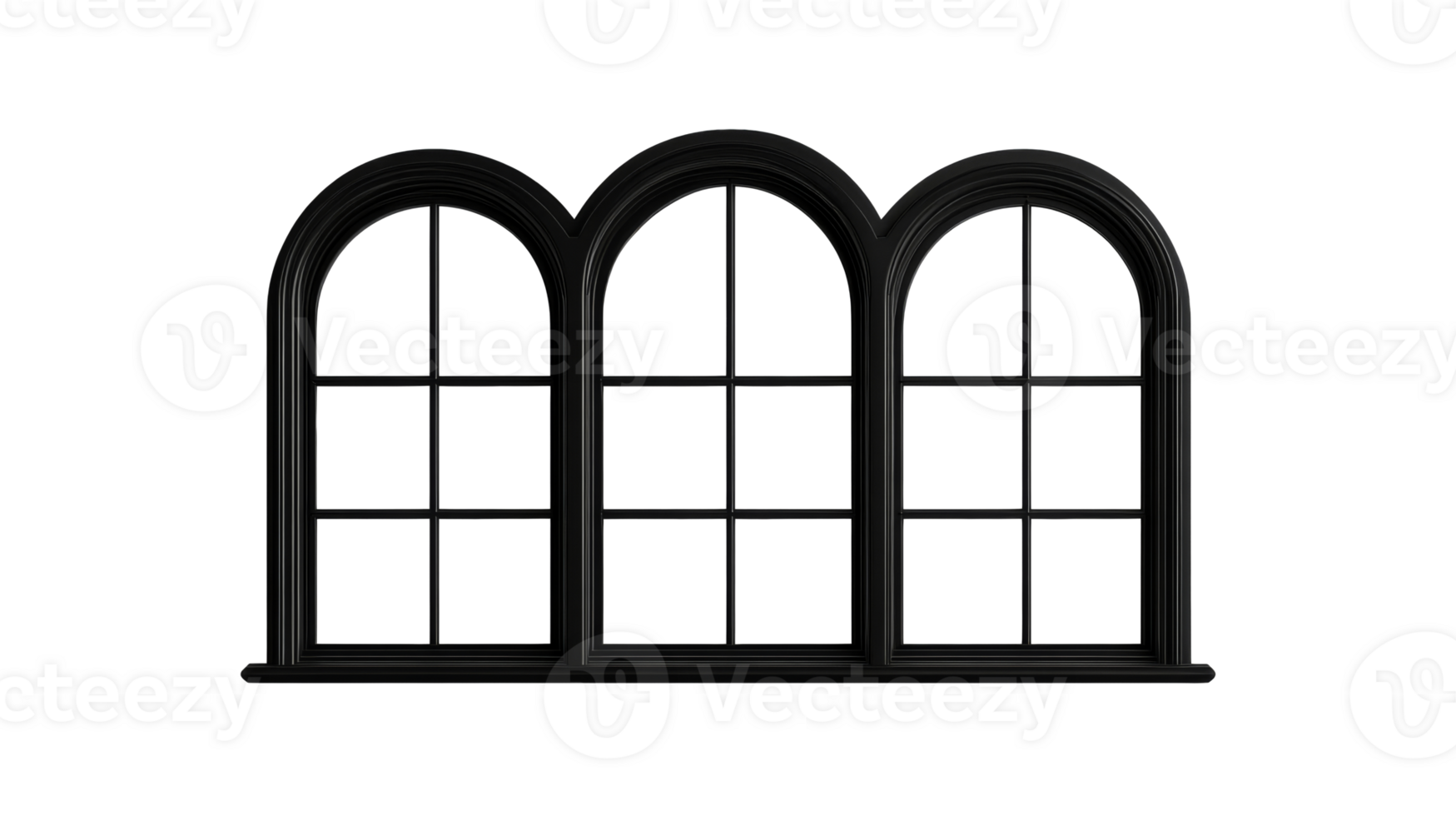 Black arched window with mullions for designs, cut out transparent png
