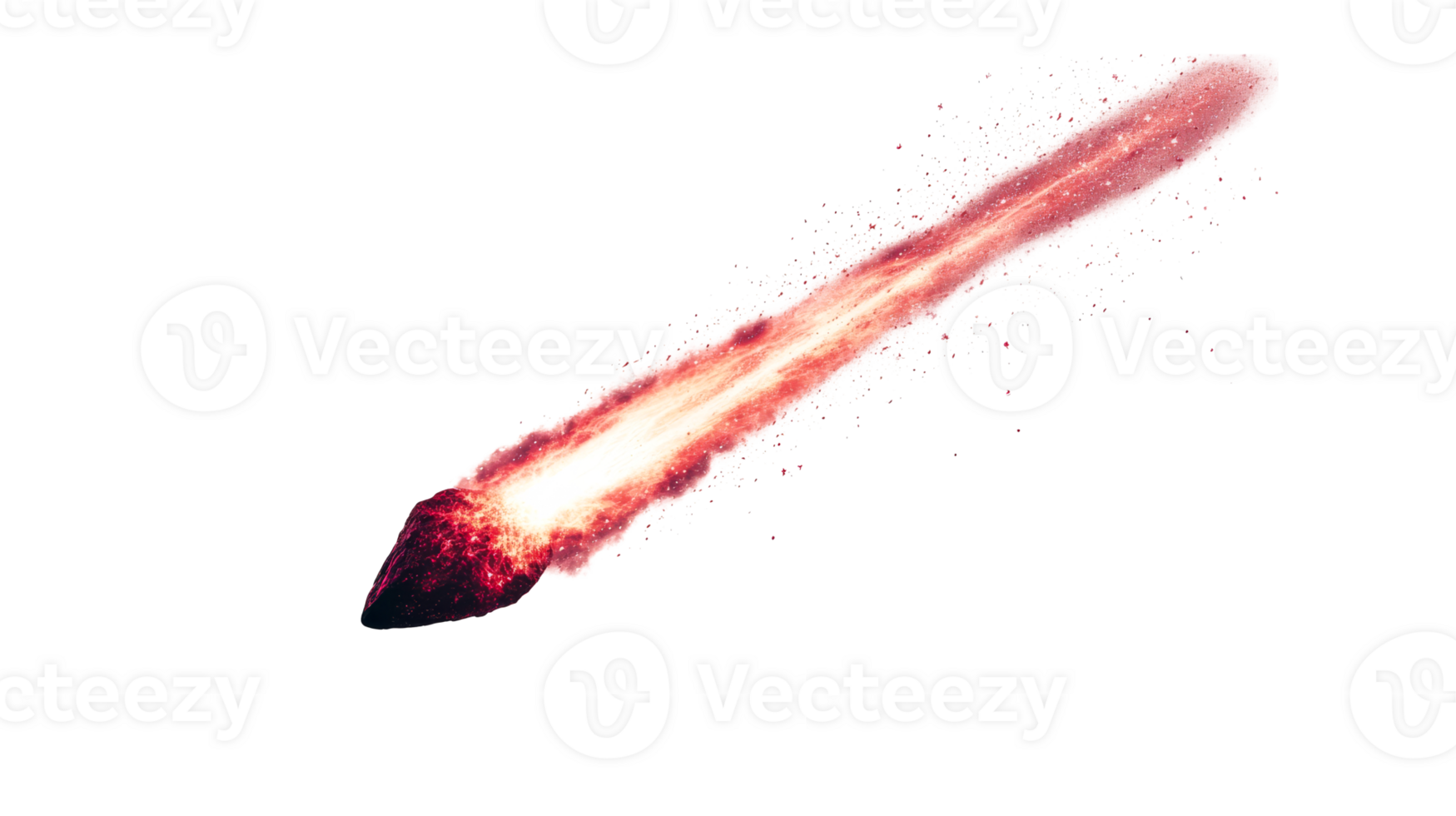 Burning meteorite on black background, cut out transparent png