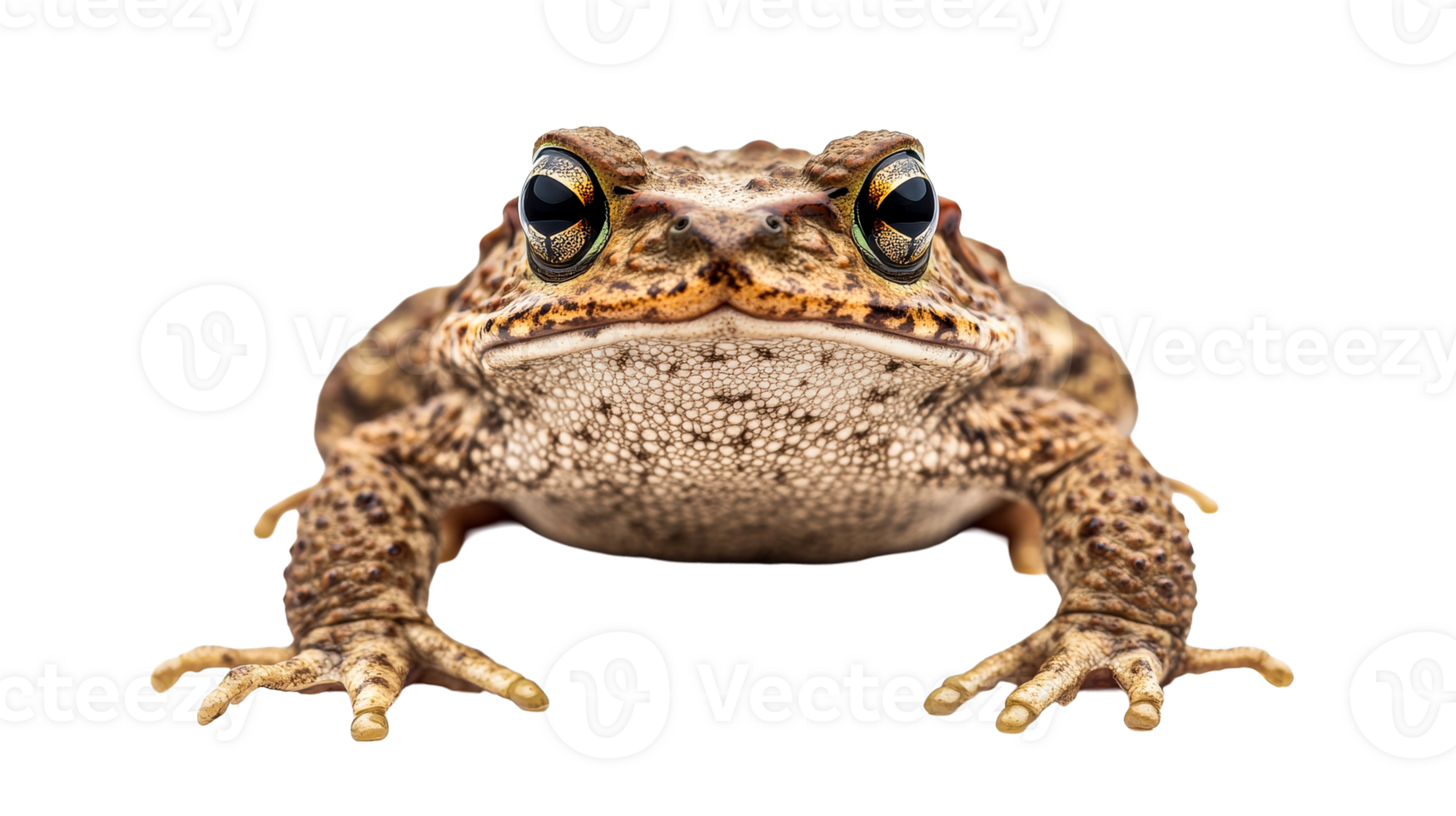 Big warty toad with bulging eyes staring forward, cut out transparent png