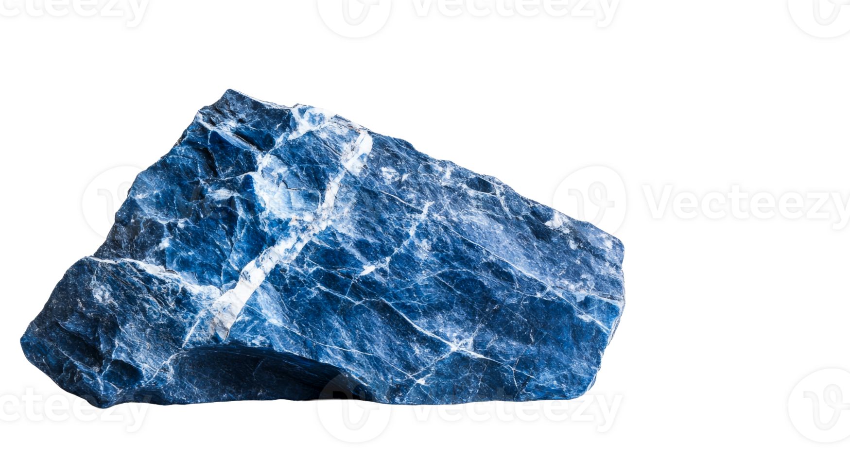 Blue azurite mineral with white inclusions, isolated on black, cut out transparent png