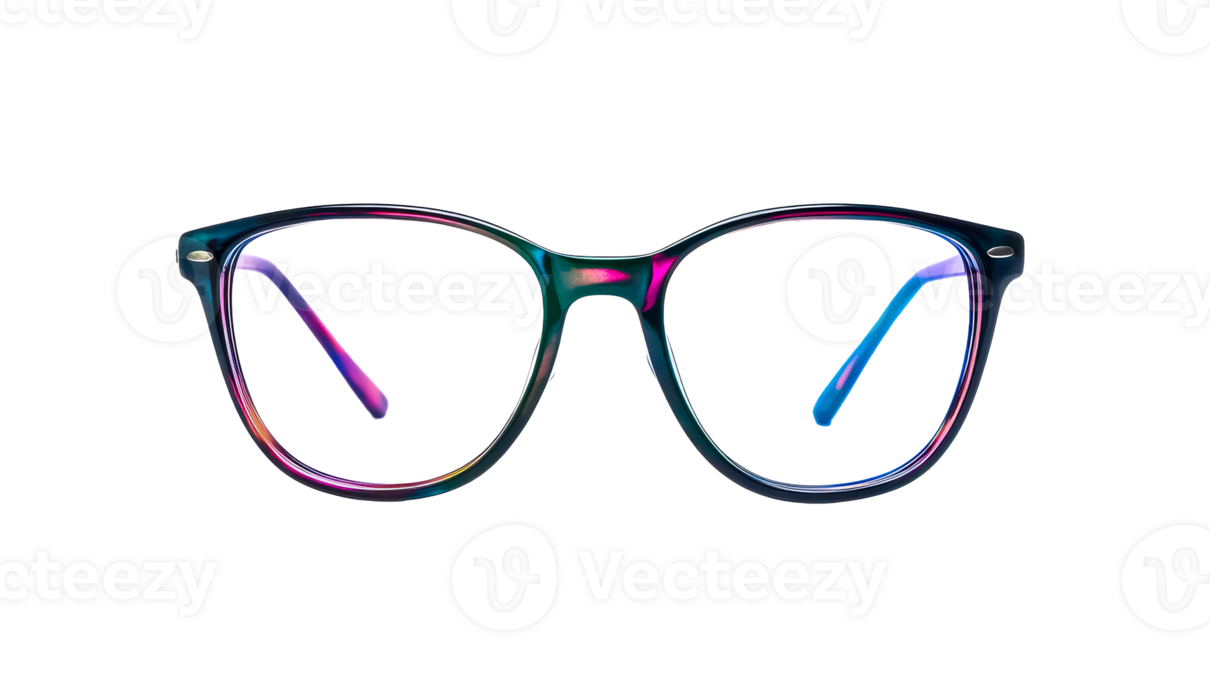 Multicolored eye glasses with no lenses isolated, cut out transparent png