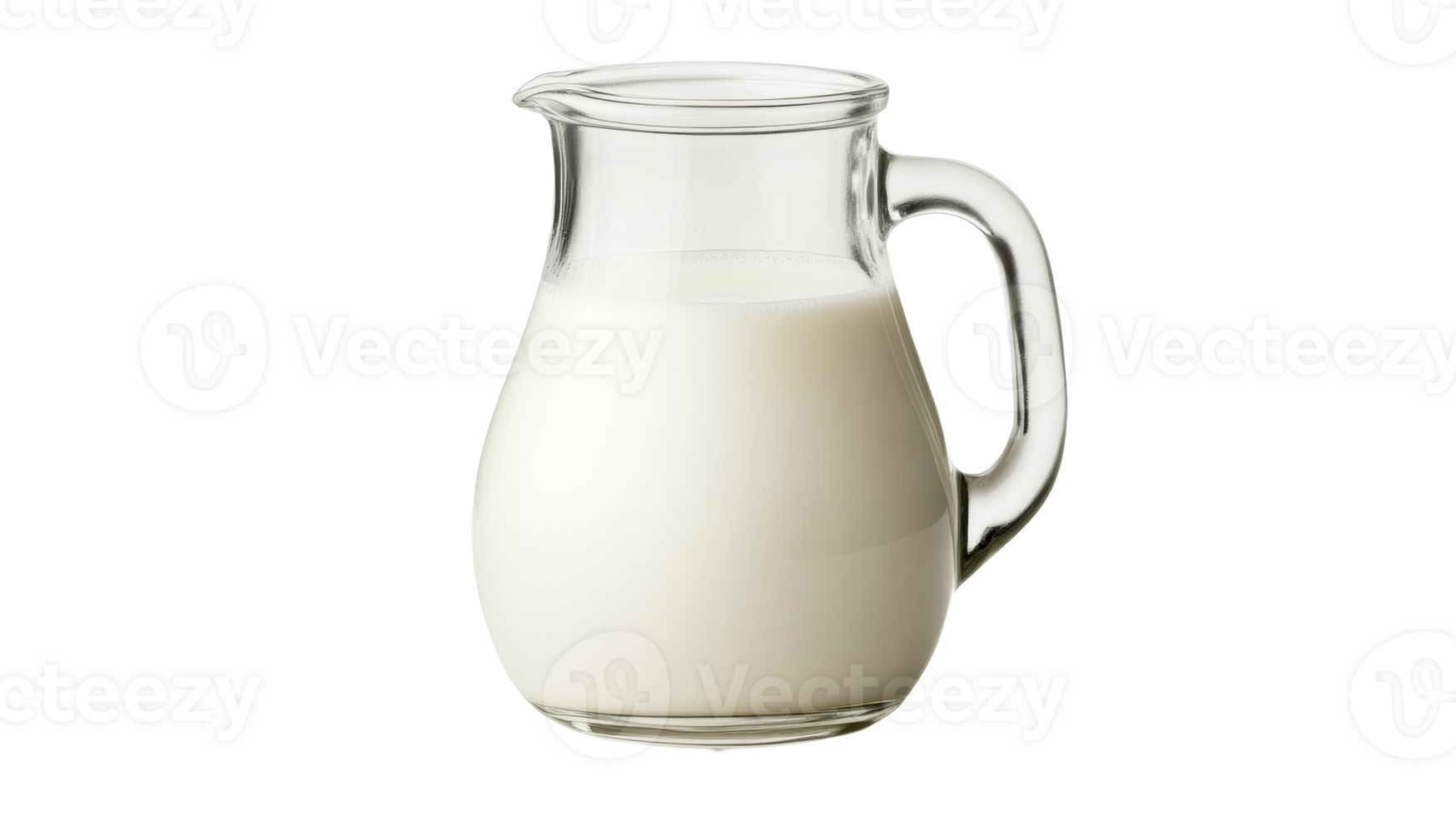 Glass pitcher with milk filling, transparent background, cut out transparent png