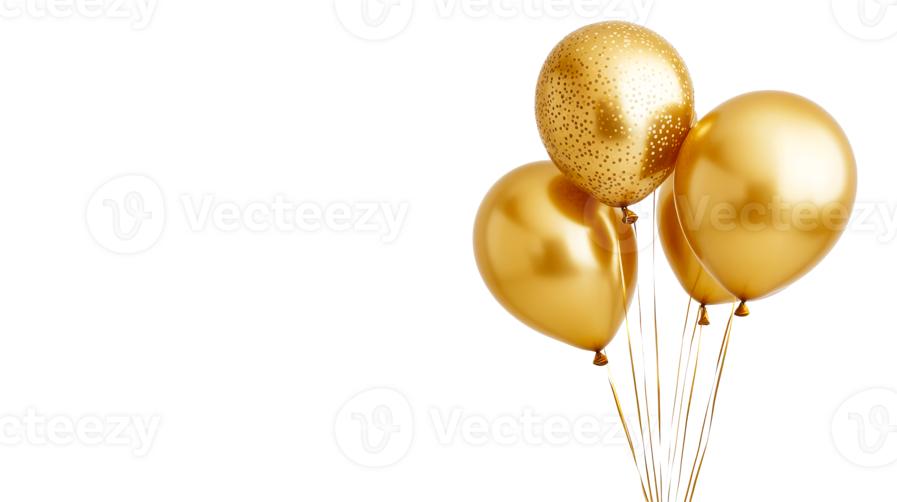 Party Gold Balloons Set on Black Background, cut out transparent png