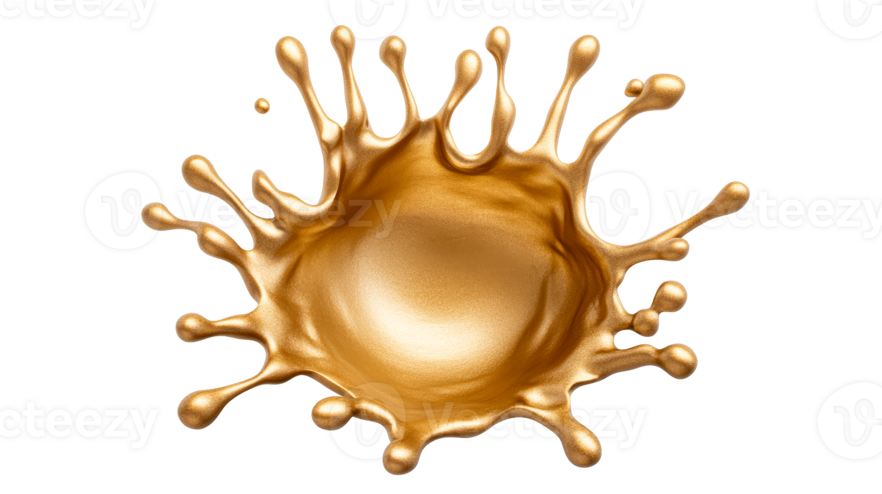 Gold liquid splash, droplet and flow, isolated design element, cut out transparent png