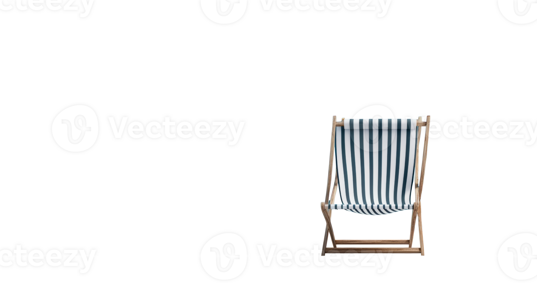 Empty striped wooden deckchair for vacation, isolated, cut out transparent png