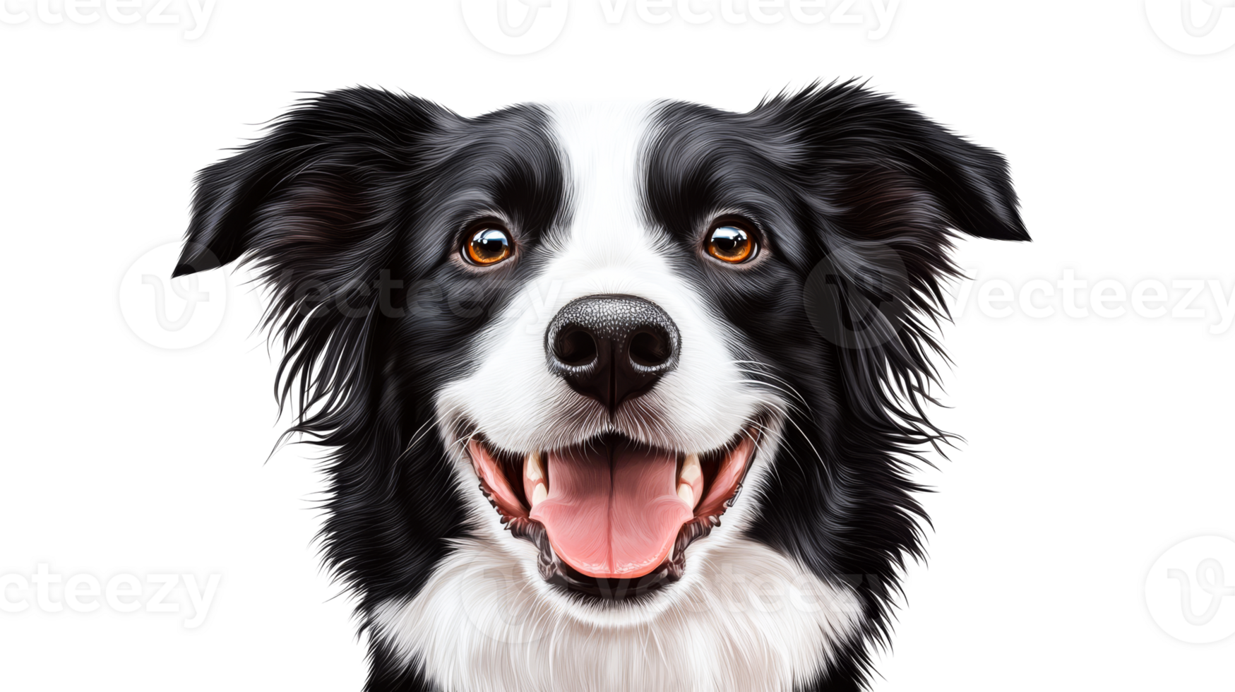 Border Collie Portrait with an Open Mouth, Cut Out Transparent png