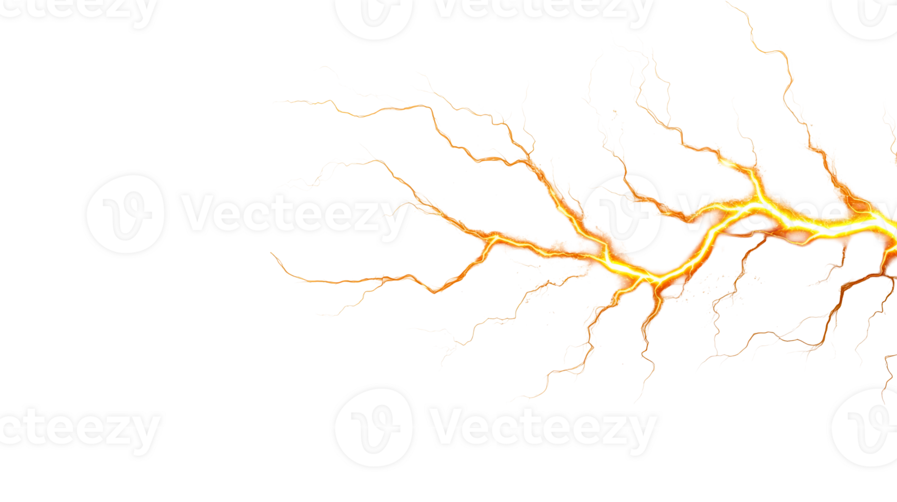 Glowing electric discharge with branching pattern on black background, cut out transparent png