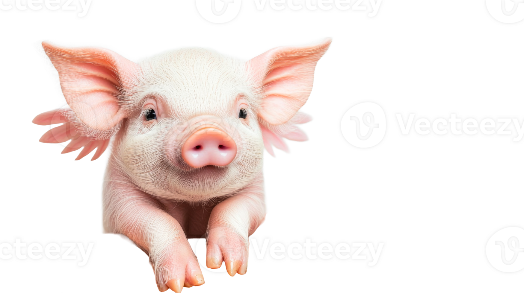 Cute pink piglet portrait looking at the camera, isolated, cut out transparent png
