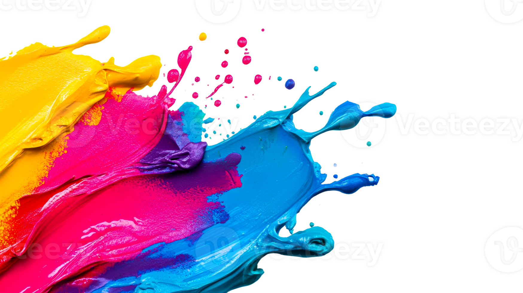 Vivid paint splash colorful explosion on black background, cut out transparent png