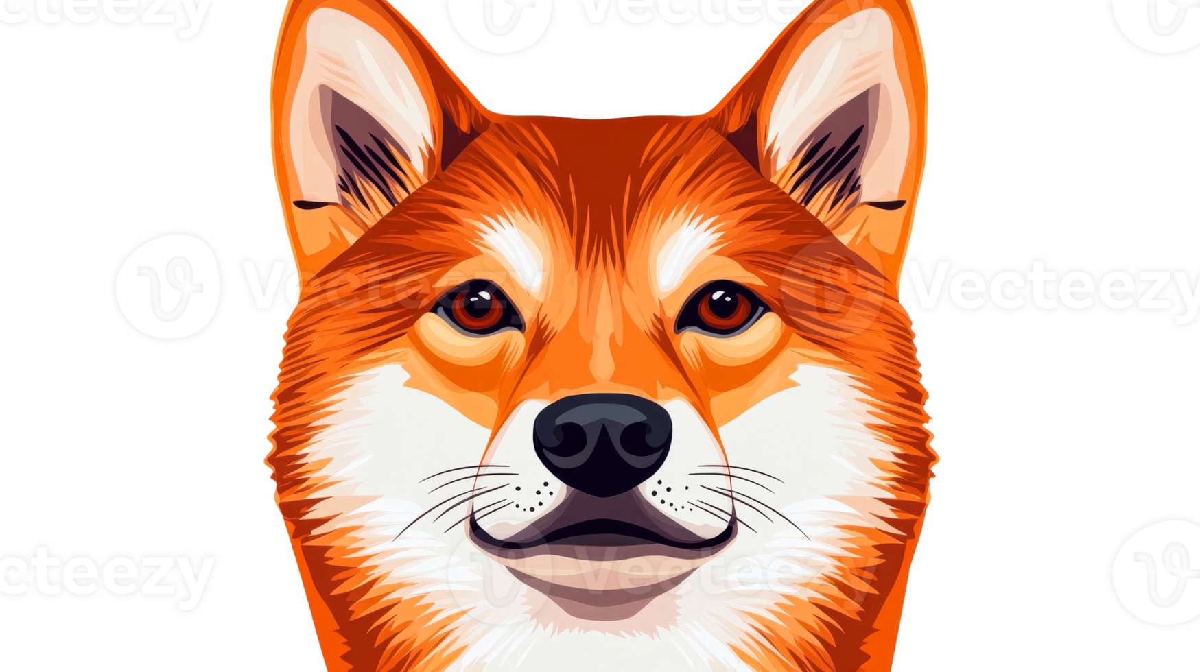 Shiba Inu dog with orange fur looks directly at the viewer, cut out transparent png