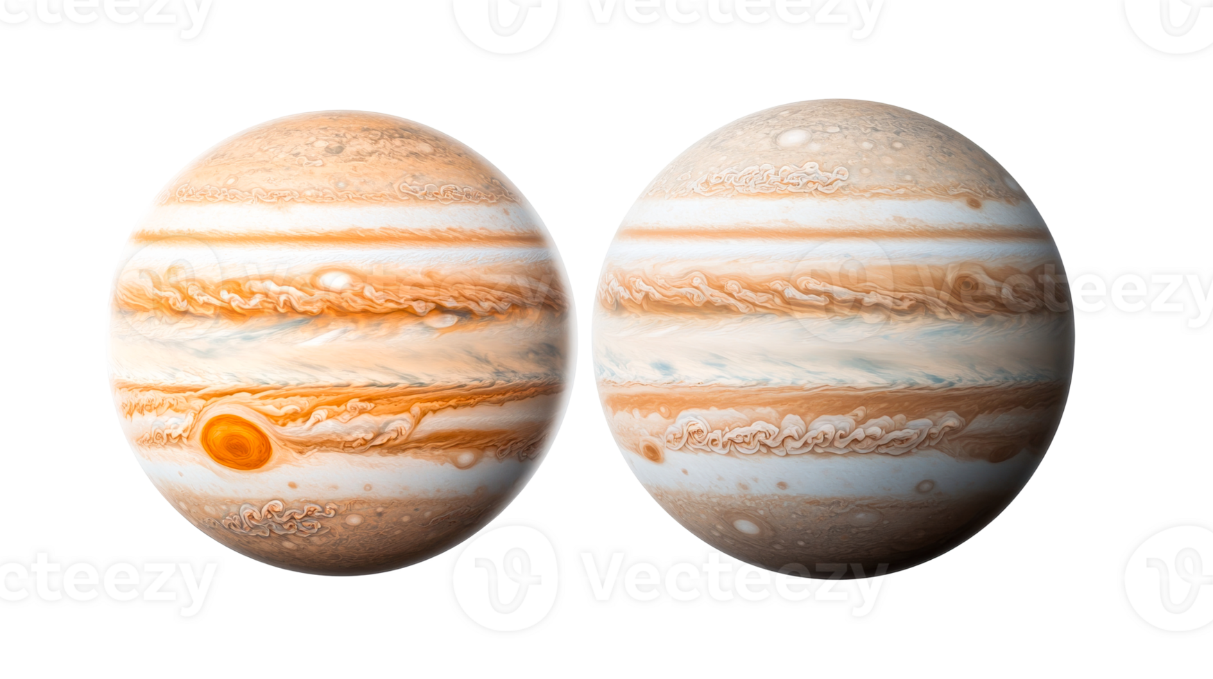 Twin Spherical Jupiter Planets with Striking Cloud Patterns, cut out transparent png