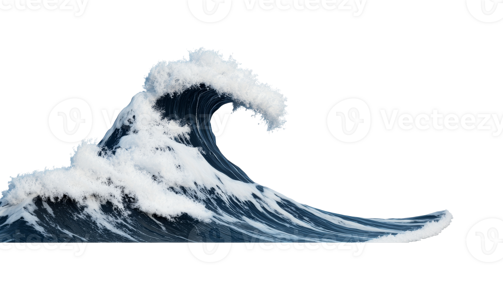Ocean wave curling with foam and splashes, isolated, cut out transparent png