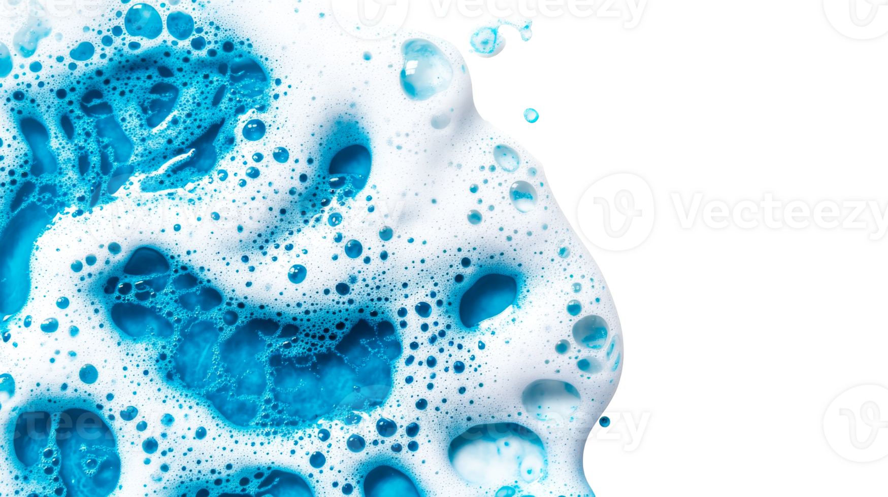 Abstract blue foam background with bubbles and pattern, cut out transparent png