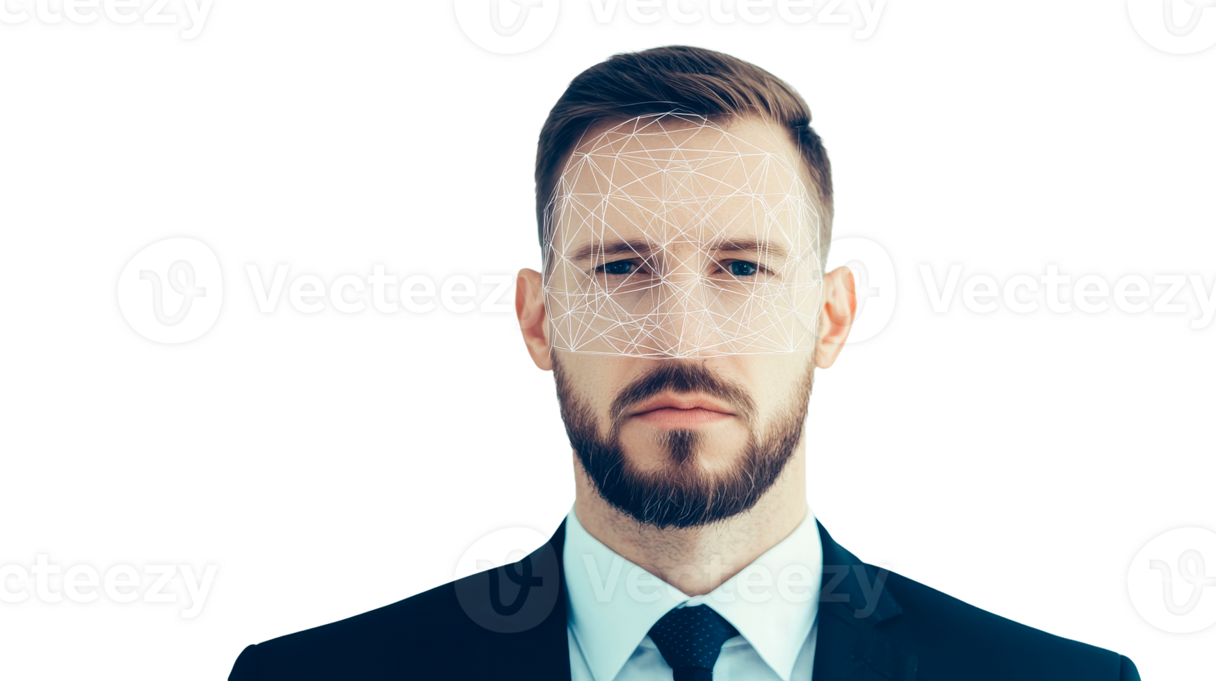 Face recognition technology scans a bearded man's face, cut out transparent png
