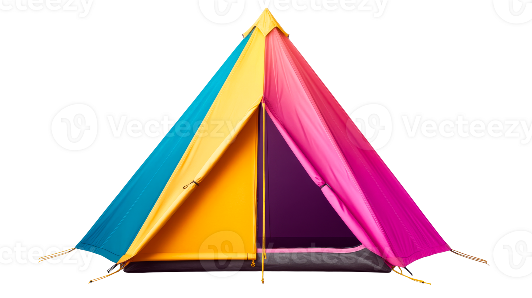 Colorful camping tent with open entrance, cut out transparent png
