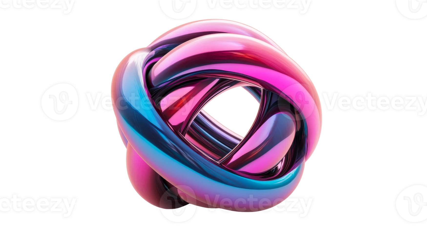 Torus knot with iridescent gradients, futuristic design, cut out transparent png