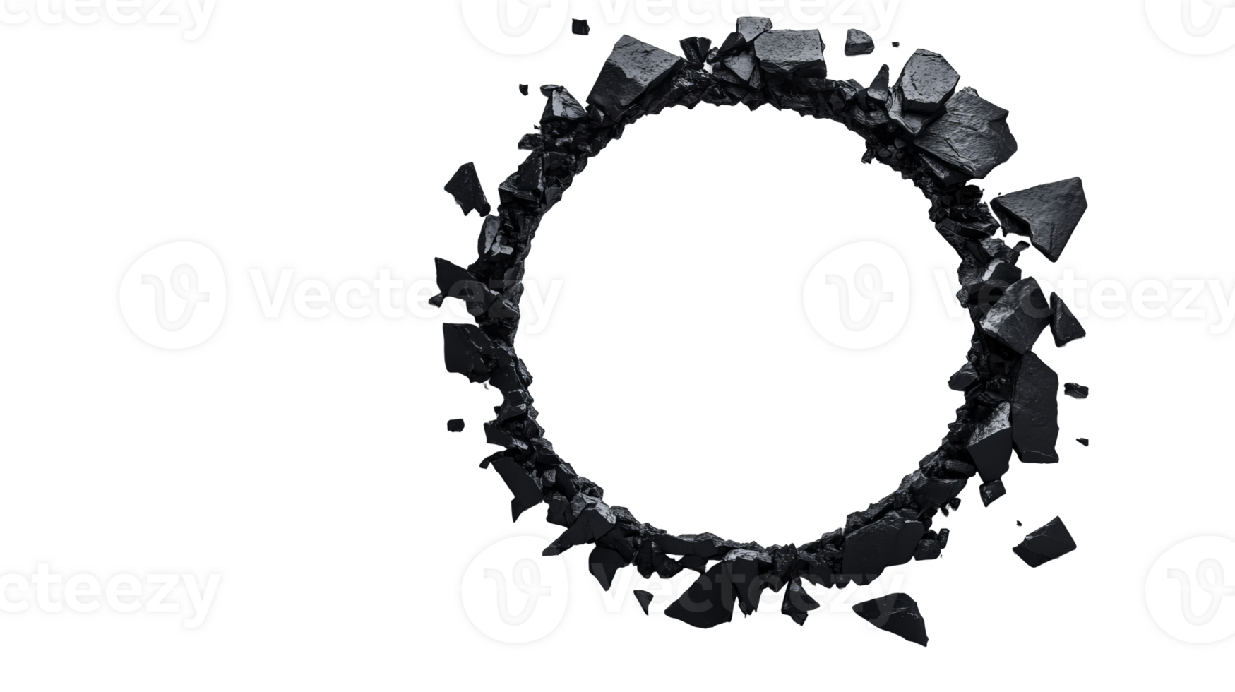 Volcanic rock circle, shattered with sharp edges and details, cut out transparent png