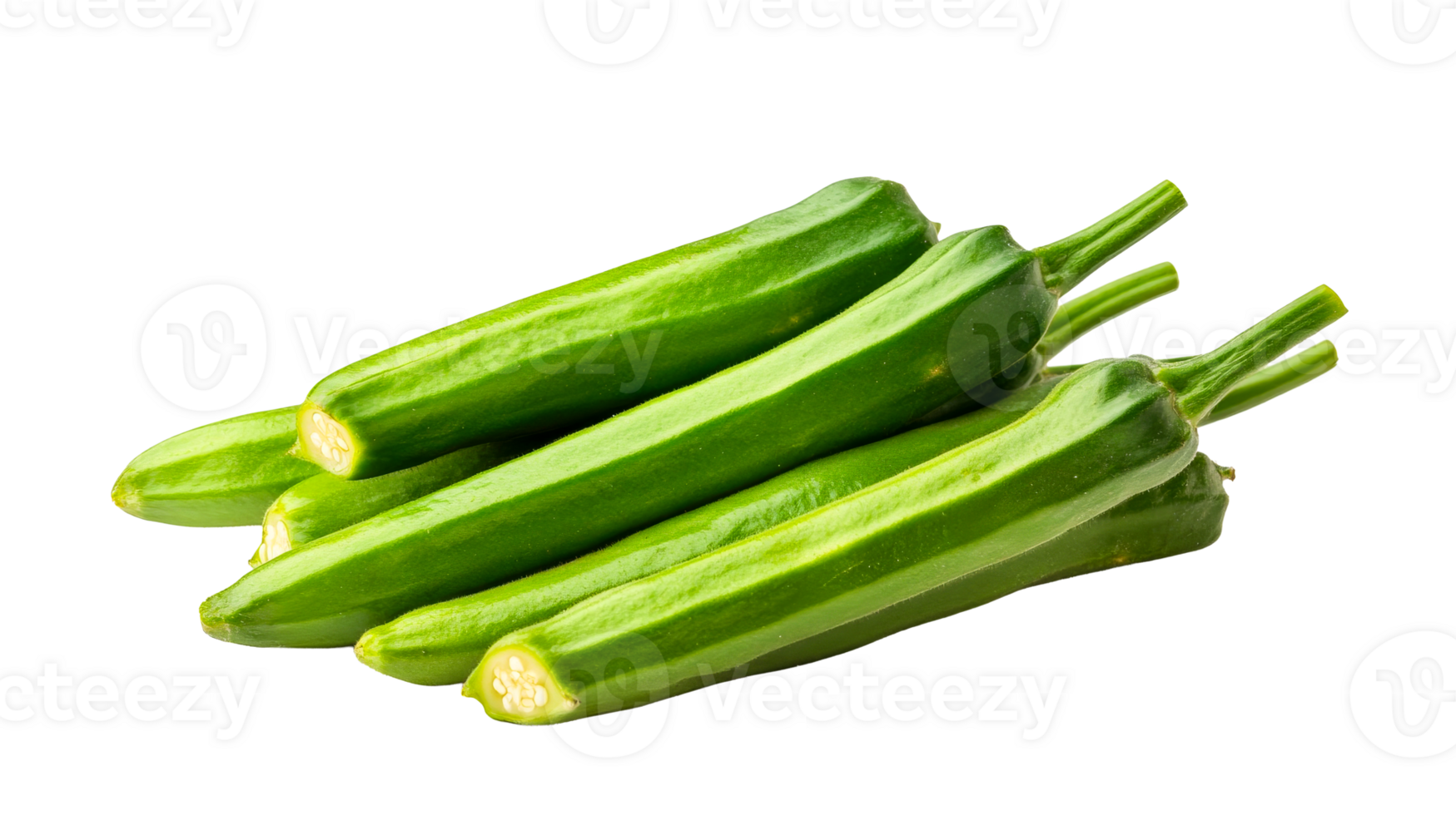 Fresh green okra pods, healthy vegetarian ingredient, cut out transparent png