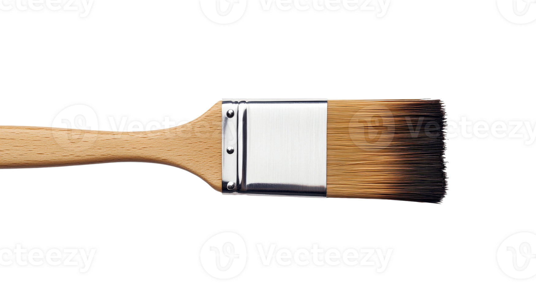 Wide brush with wood handle for painting, cut out transparent png