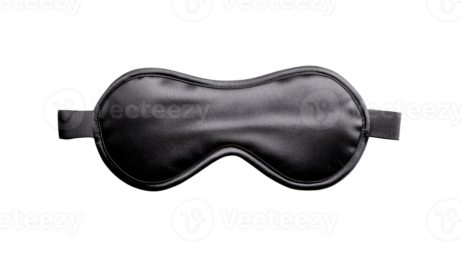 Black sleep mask with elastic band on a black background, cut out transparent png