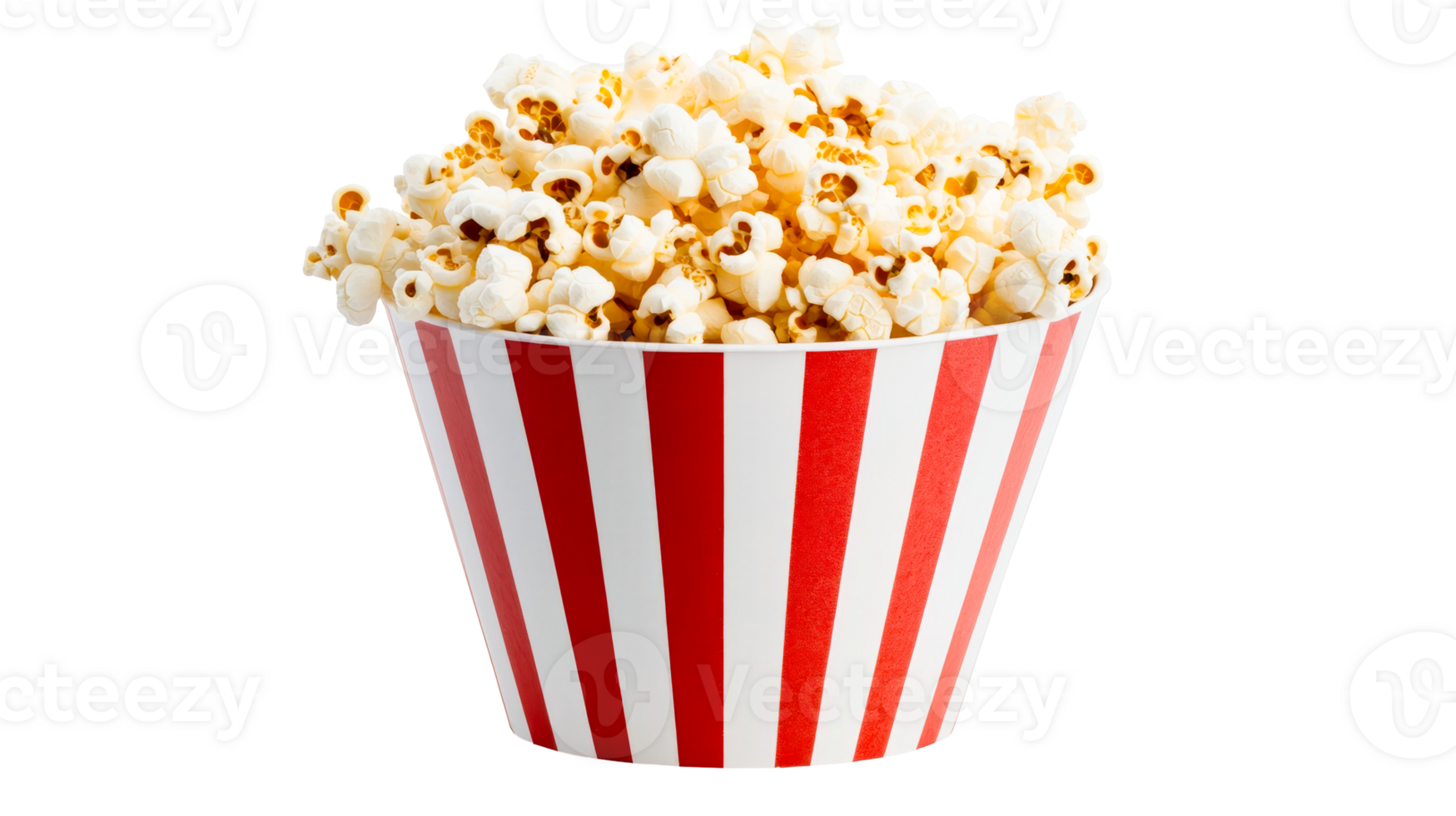 Large bucket of popcorn, snack for cinema food, striped, cut out transparent png