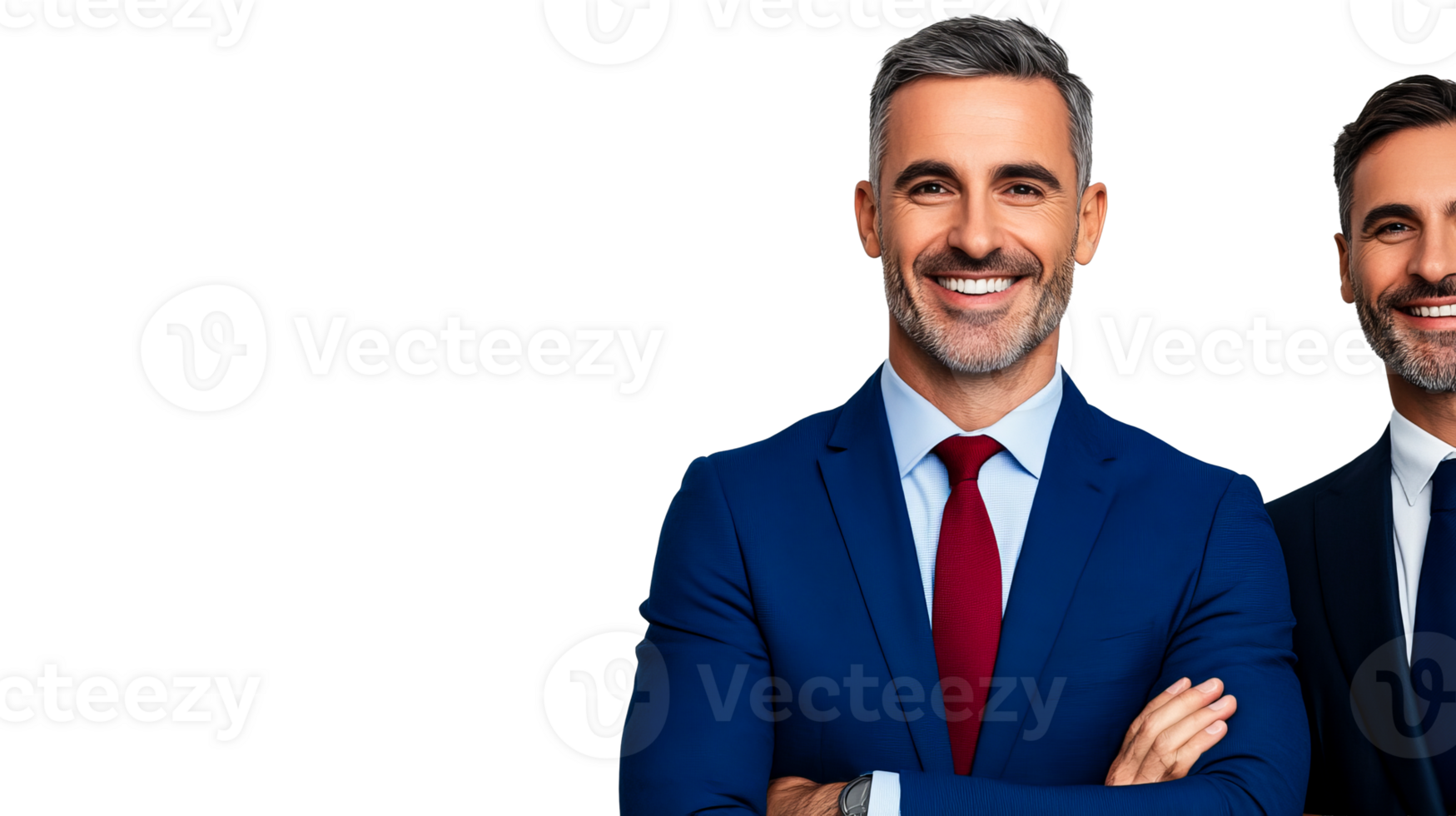 Smiling senior businessman in suit posing, cut out transparent png