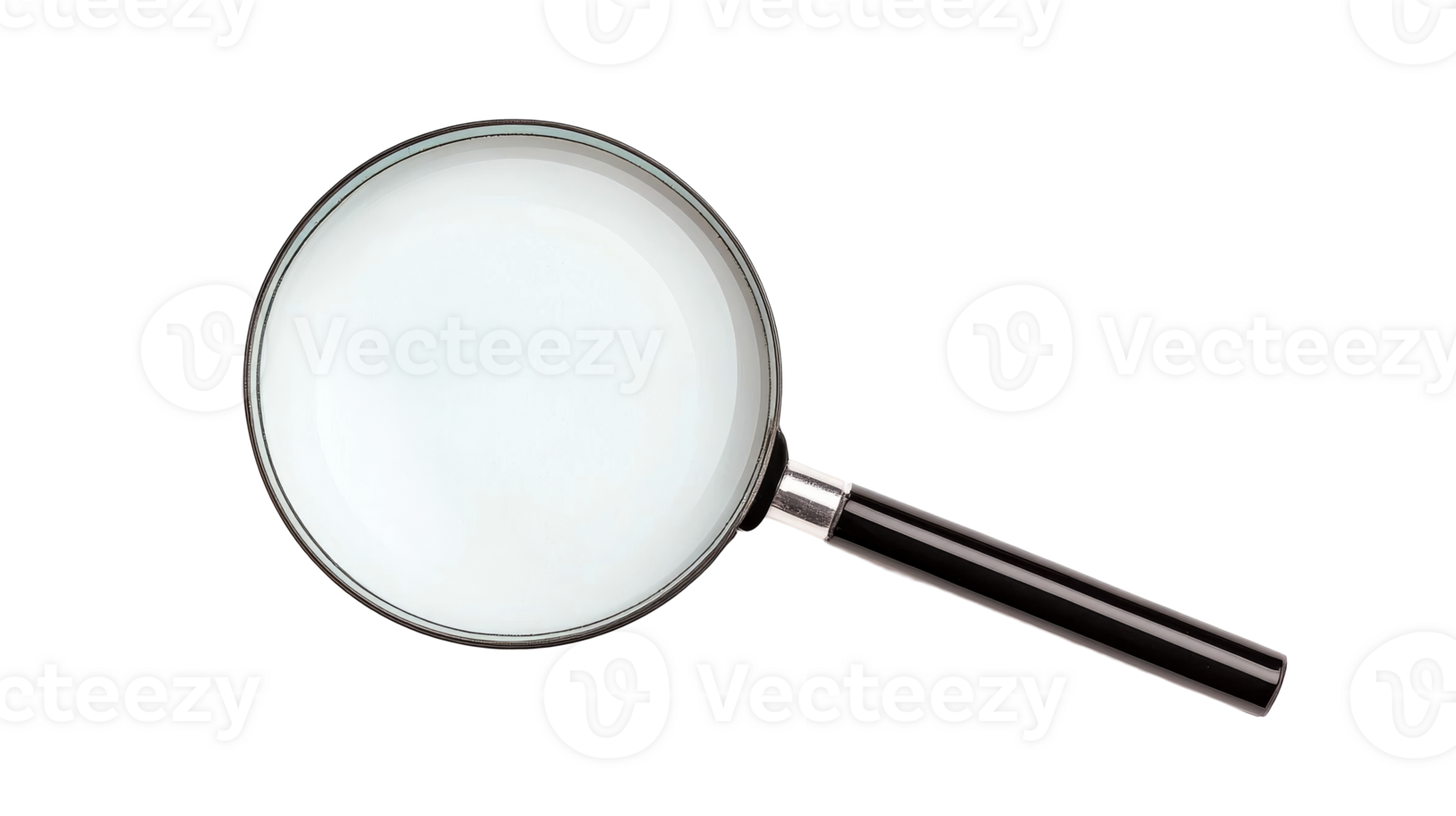 Magnifying glass with black handle on black background, cut out transparent png