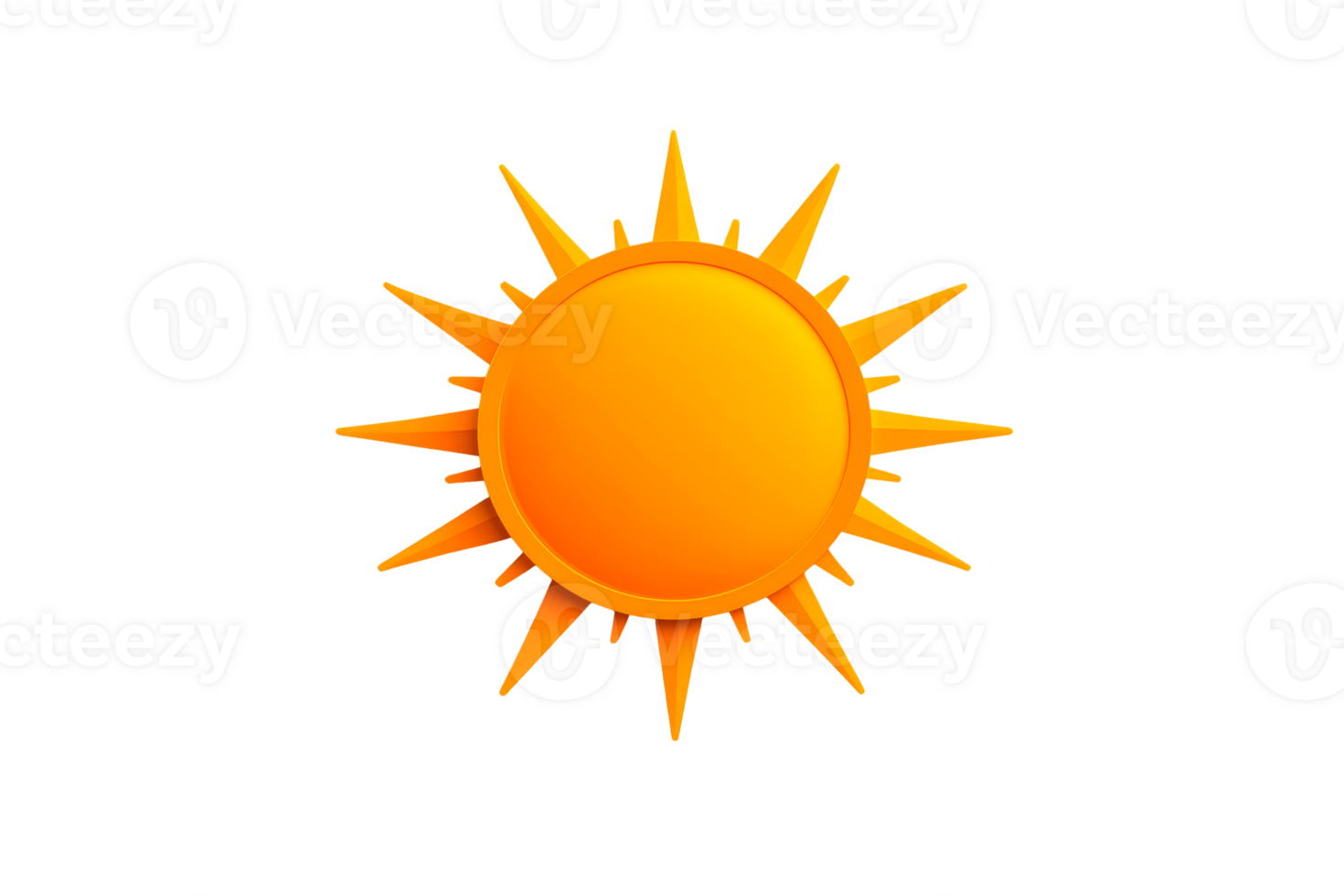 Bright sun with sharp rays on black backdrop, cut out transparent png