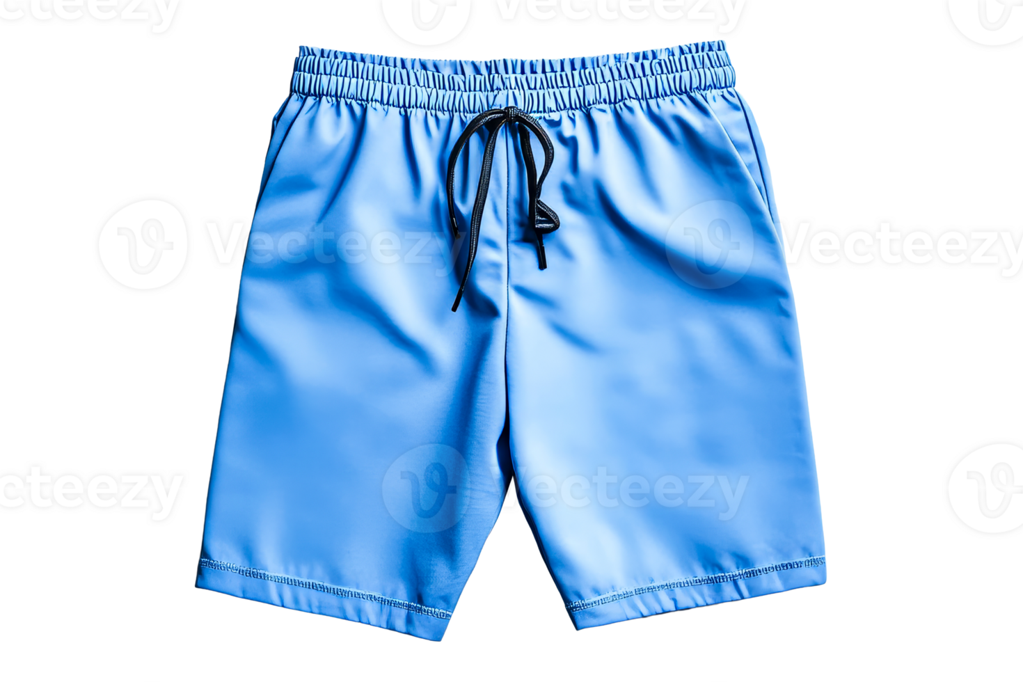 Blue unisex shorts with black drawstrings, garment isolated, cut out transparent png