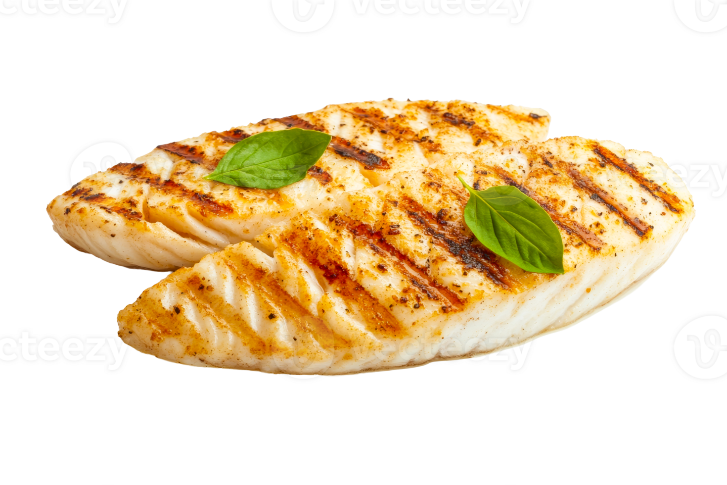 Grilled halibut steak with basil, food dish, meal, menu, cut out transparent png