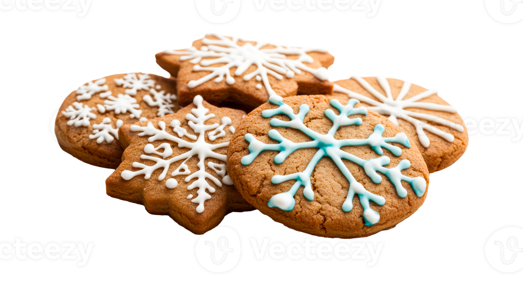 Gingerbread cookies with snowflake icing, holiday treat, Christmas, cut out transparent png