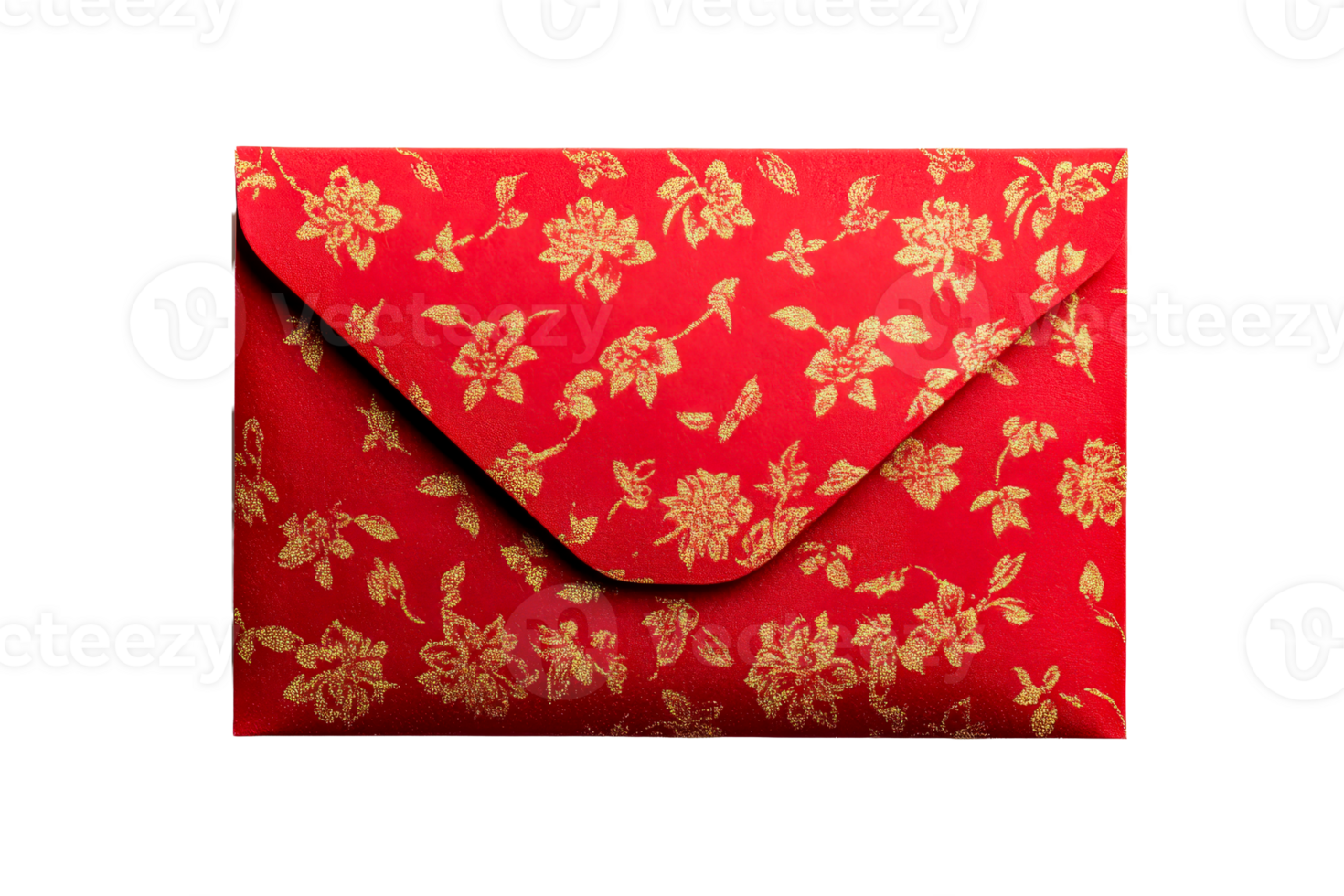 Red envelope with golden flowers pattern, cut out transparent png