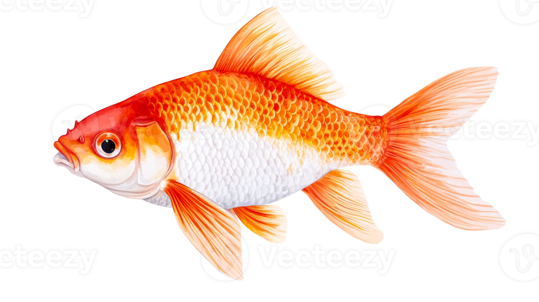 Goldfish, orange and white scales, fins, tail, swimming, pet, cut out transparent png