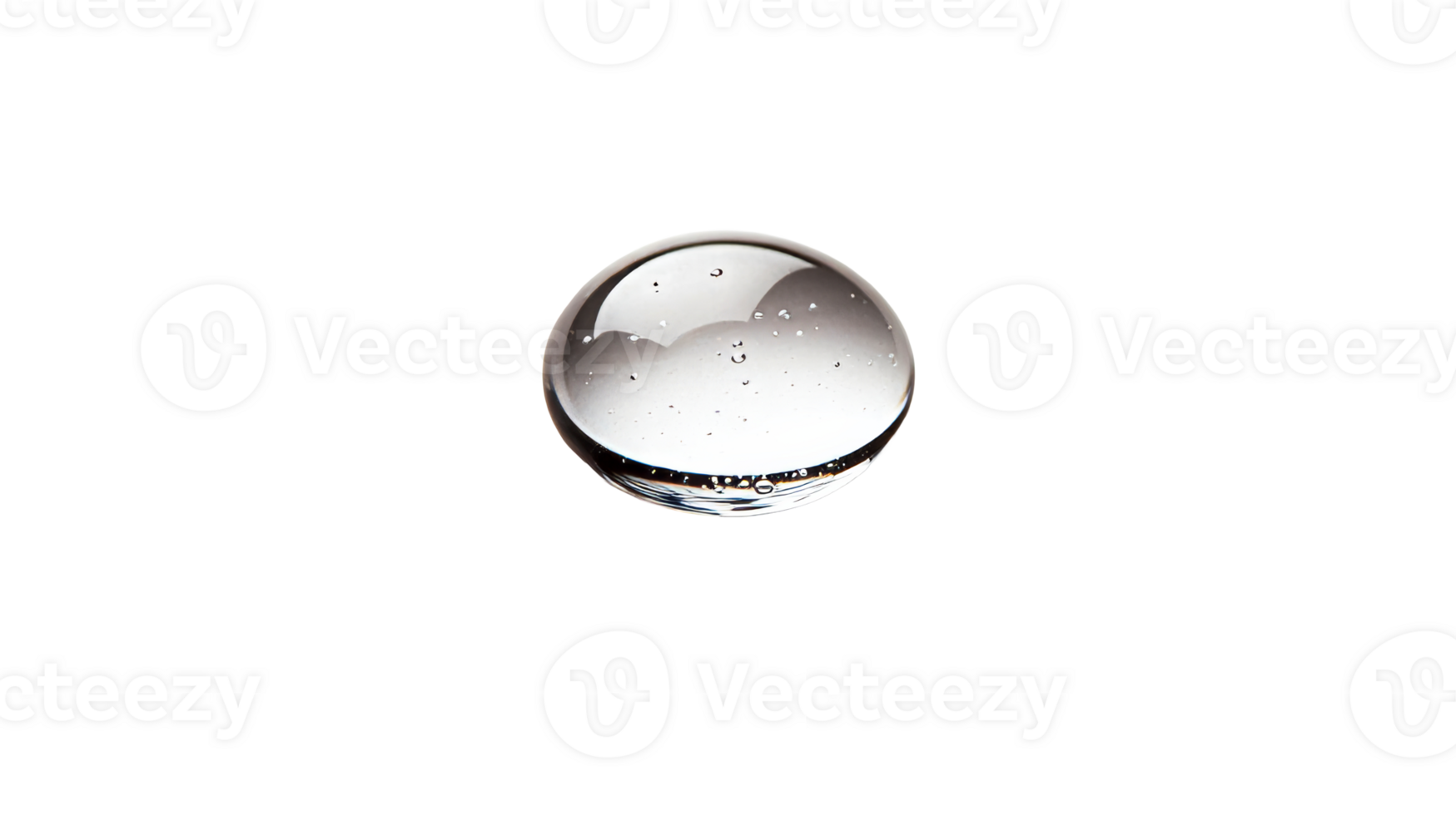 Spherical droplet with interior bubbles, surface reflections, cut out transparent png