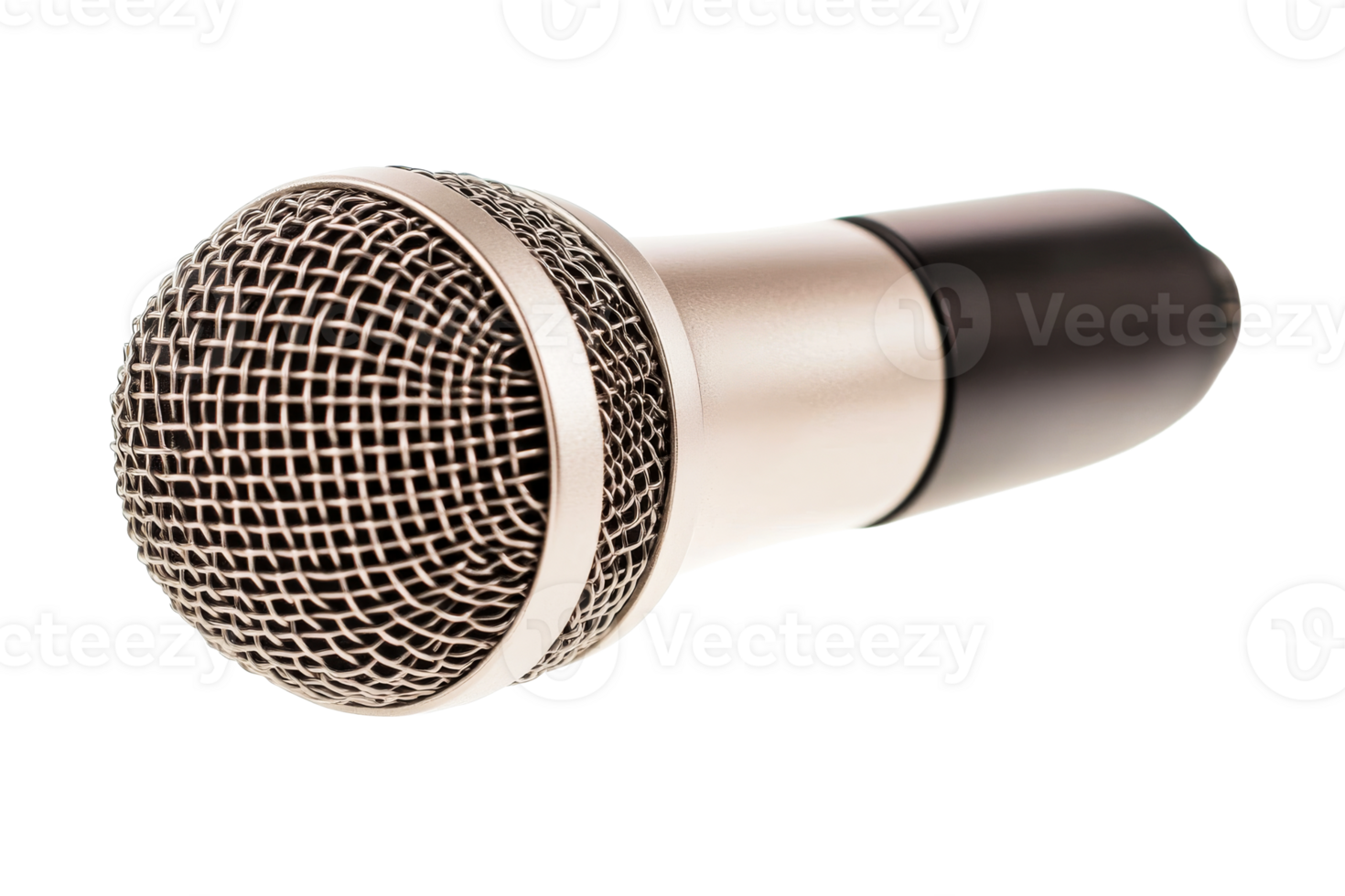 Professional microphone with silver head, modern design , cut out transparent png